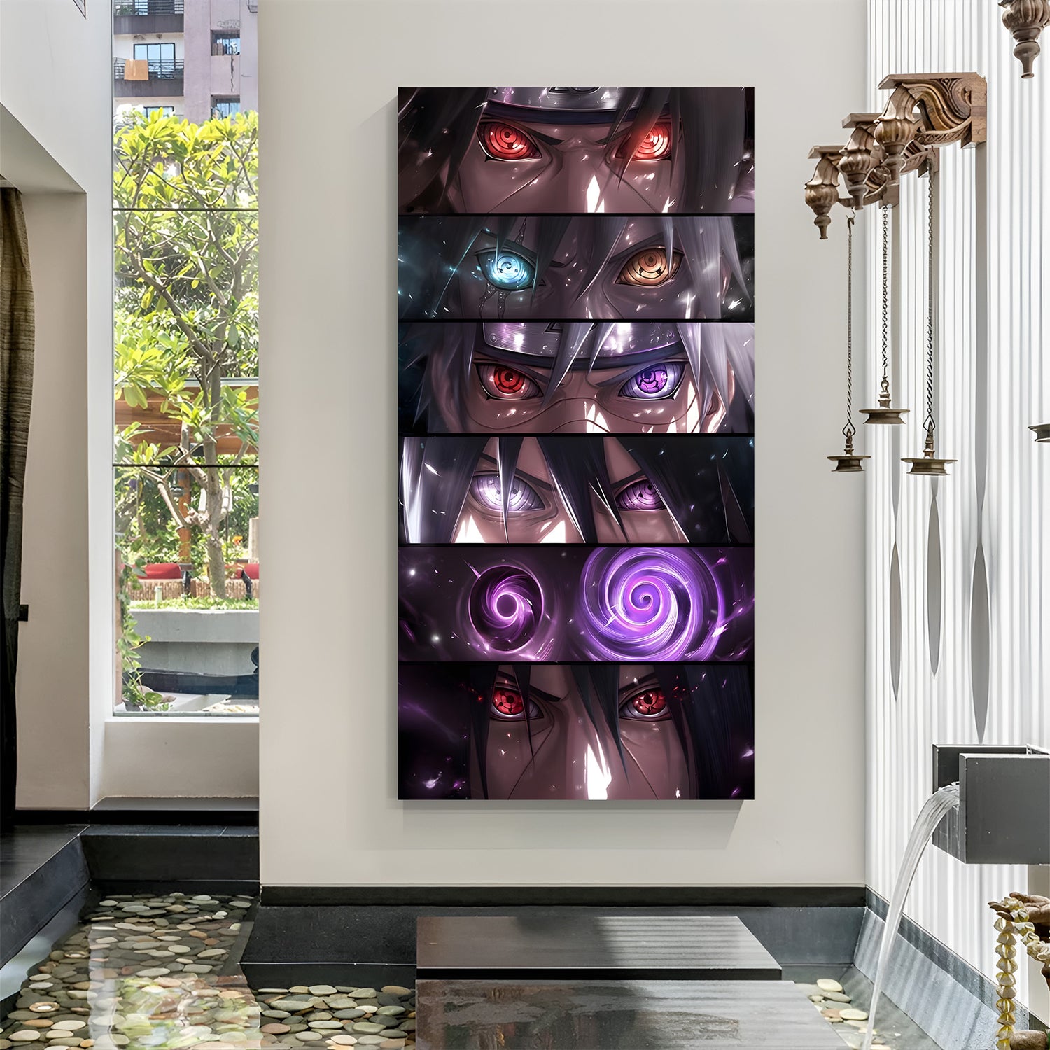 Naruto anime eyes collage canvas painting with detailed character eye artwork in canvas wrapped frame