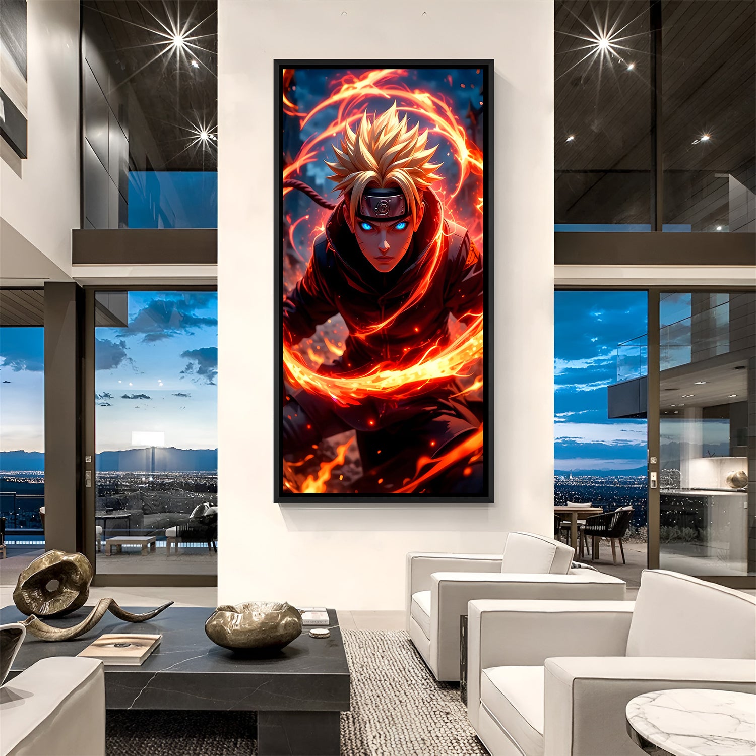 Naruto Fire Attack anime canvas artwork in premium black floater frame