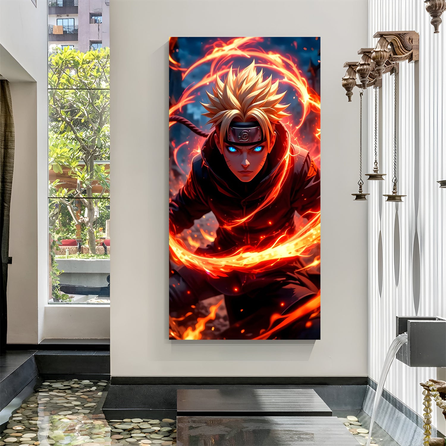 Naruto Fire Attack canvas painting with fiery anime battle artwork in canvas wrapped frame