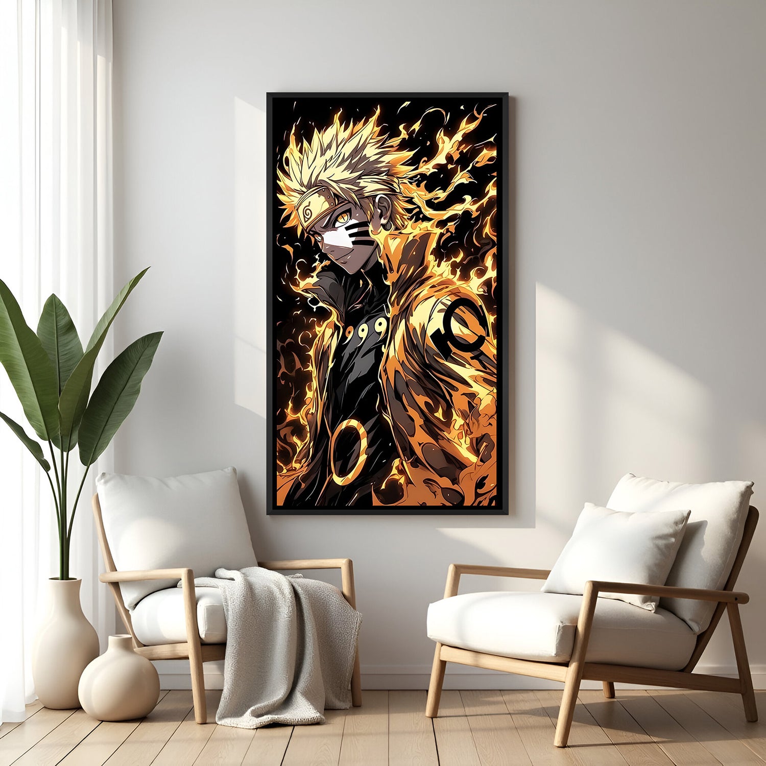 Naruto Golden Warrior anime canvas artwork in premium black floater frame