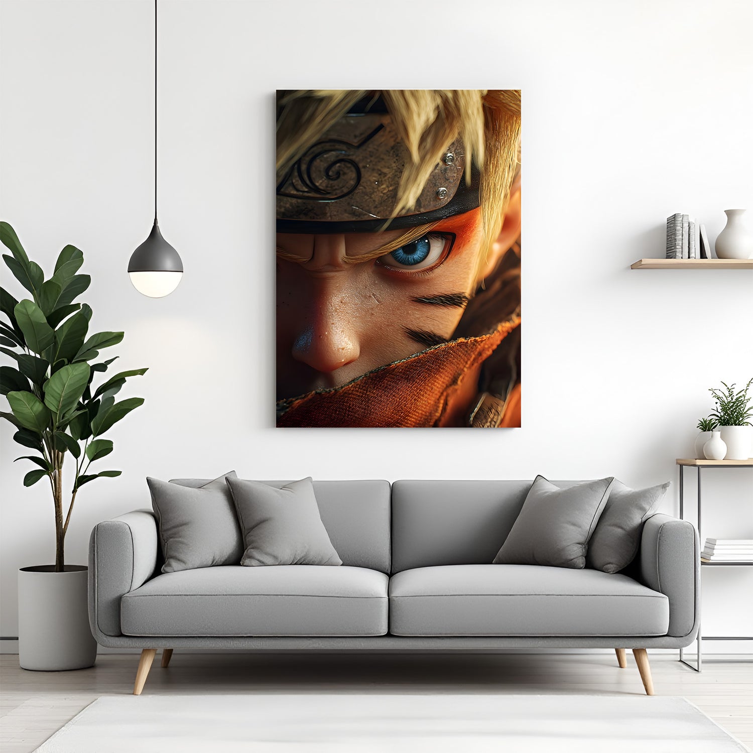 Naruto Half Face Close-Up canvas painting with intense anime portrait artwork in canvas wrapped frame