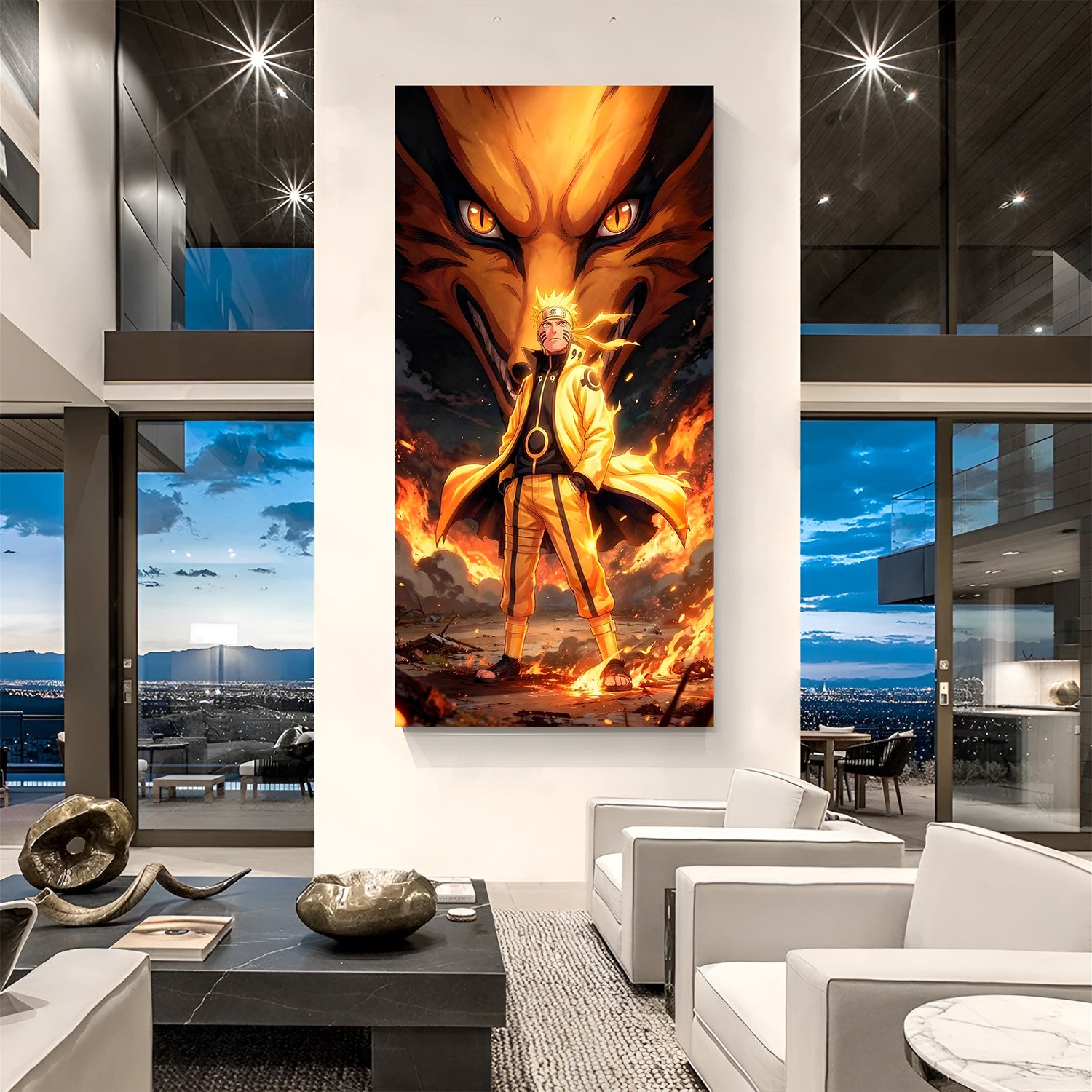 Naruto Kurama canvas painting with fox anime artwork in canvas wrapped frame