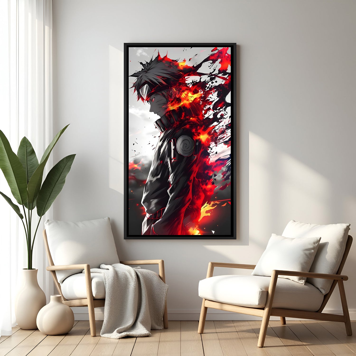 Naruto melancholic flame anime canvas artwork in premium black floater frame