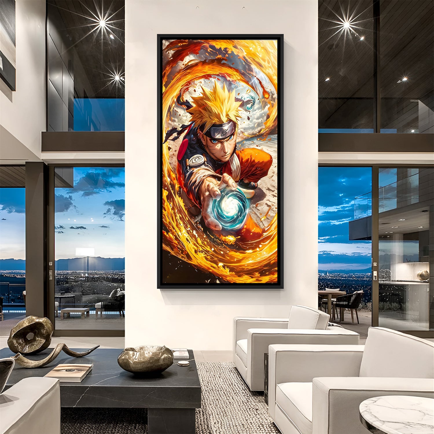 Naruto Rasengan Fire anime canvas artwork in premium black floater frame