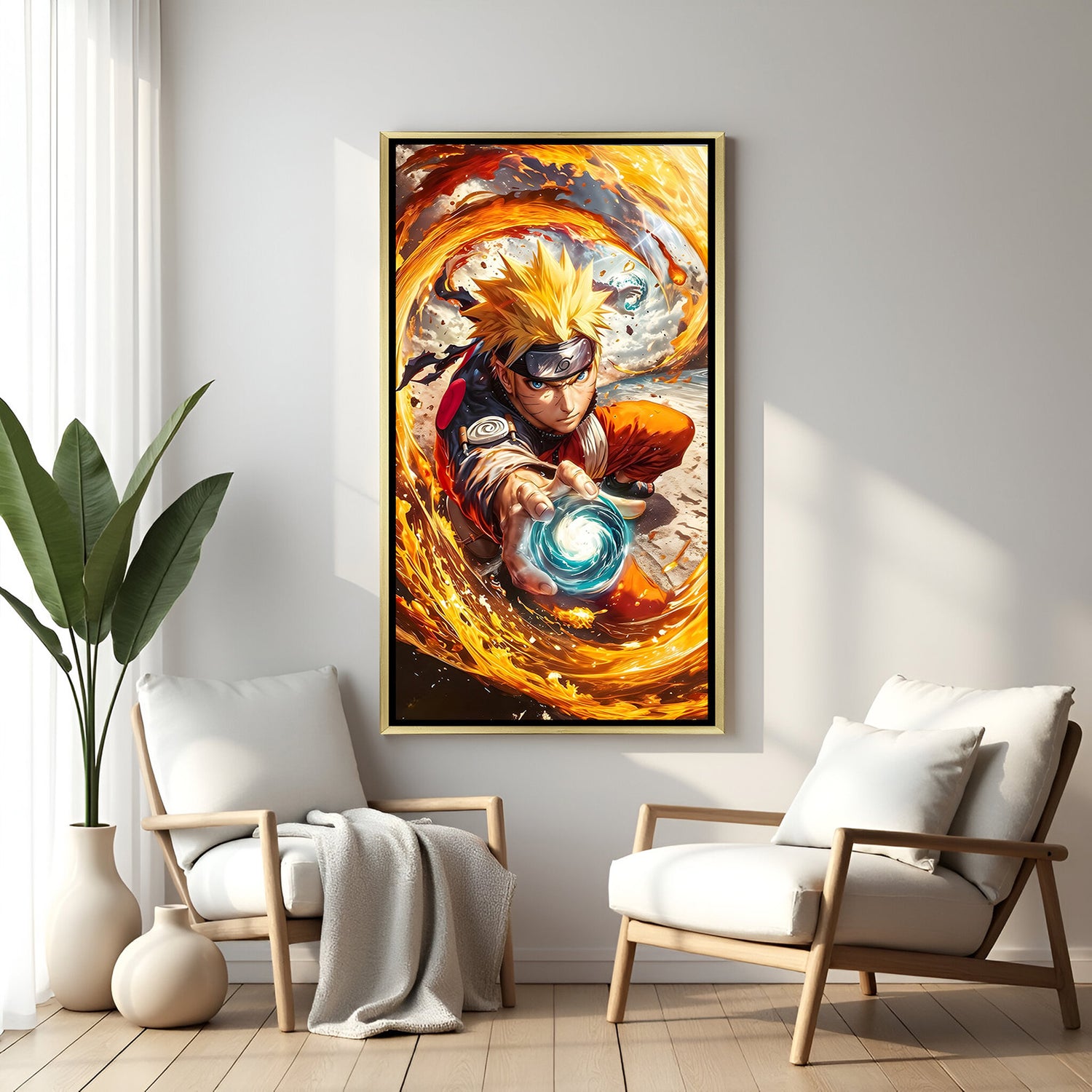 Naruto Uzumaki Naruto wall art in luxury golden floater frame with Rasengan anime design