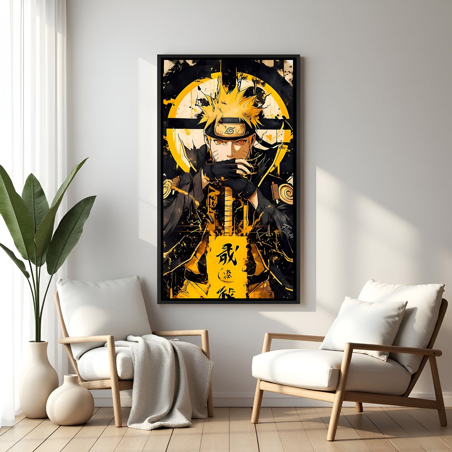 Naruto Sage Mode meditation anime canvas artwork in premium black floater frame