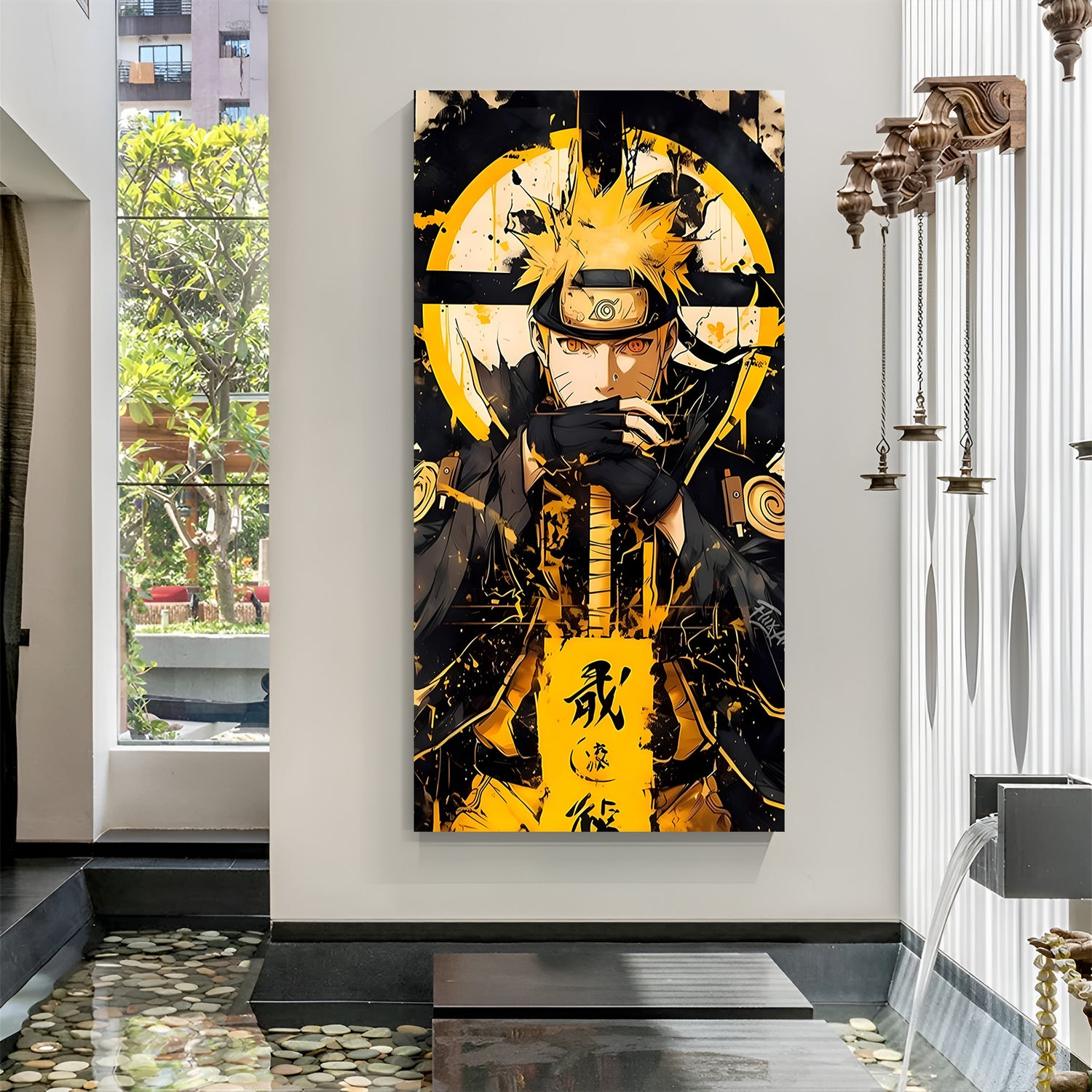 Naruto Sage Mode meditation canvas painting with yellow anime artwork in canvas wrapped frame