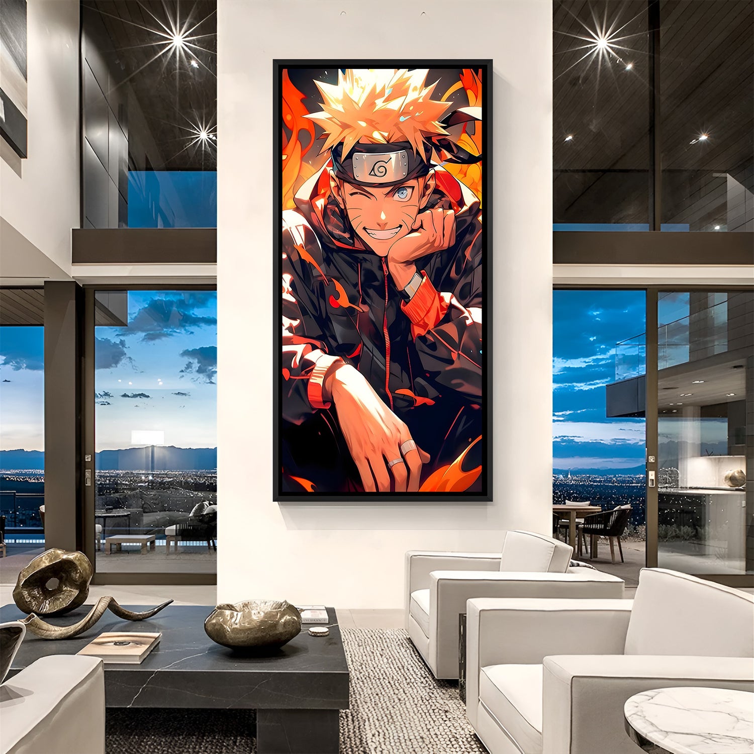Naruto Smiling anime canvas artwork in premium black floater frame