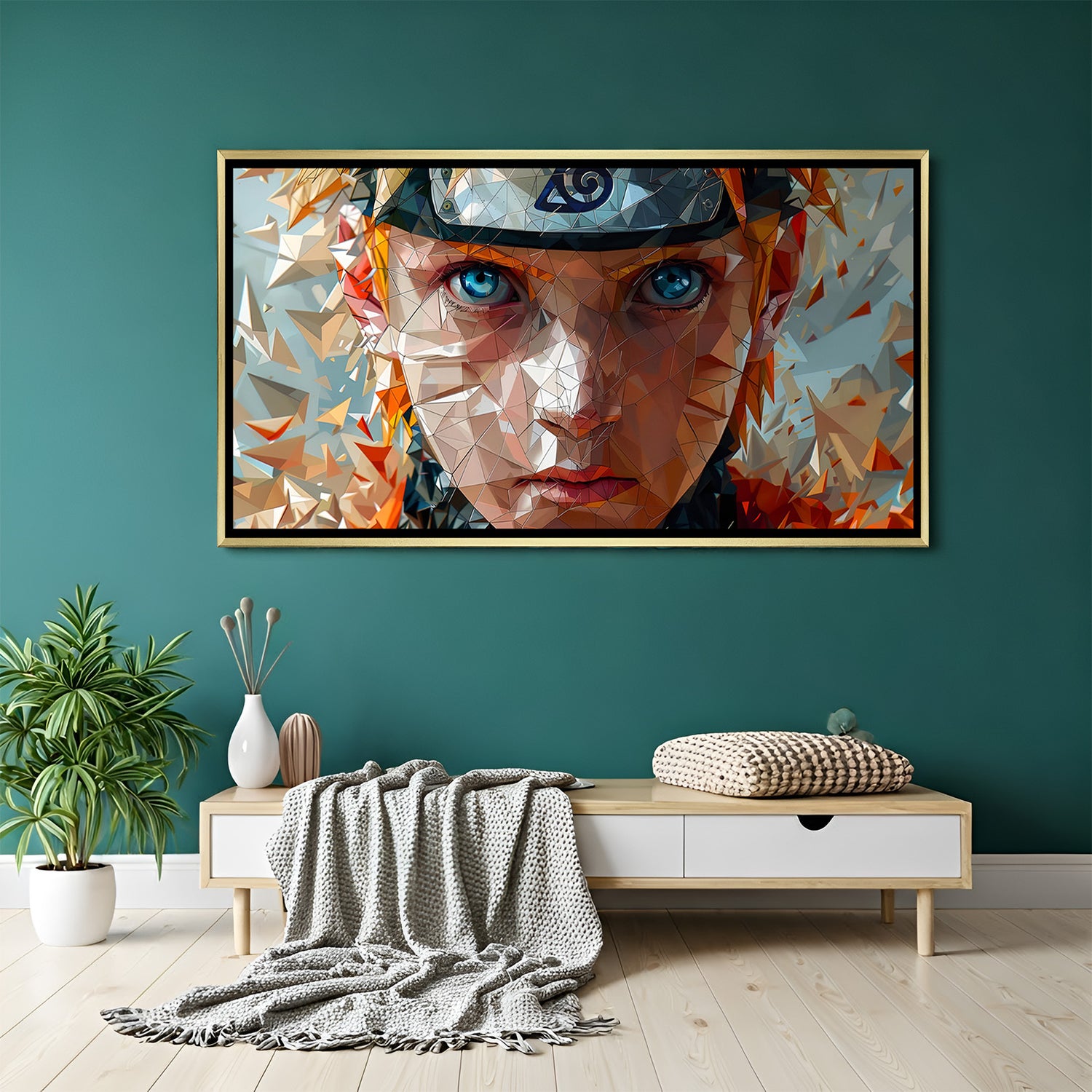 Naruto Uzumaki Naruto wall art in luxury golden floater frame with anime portrait design