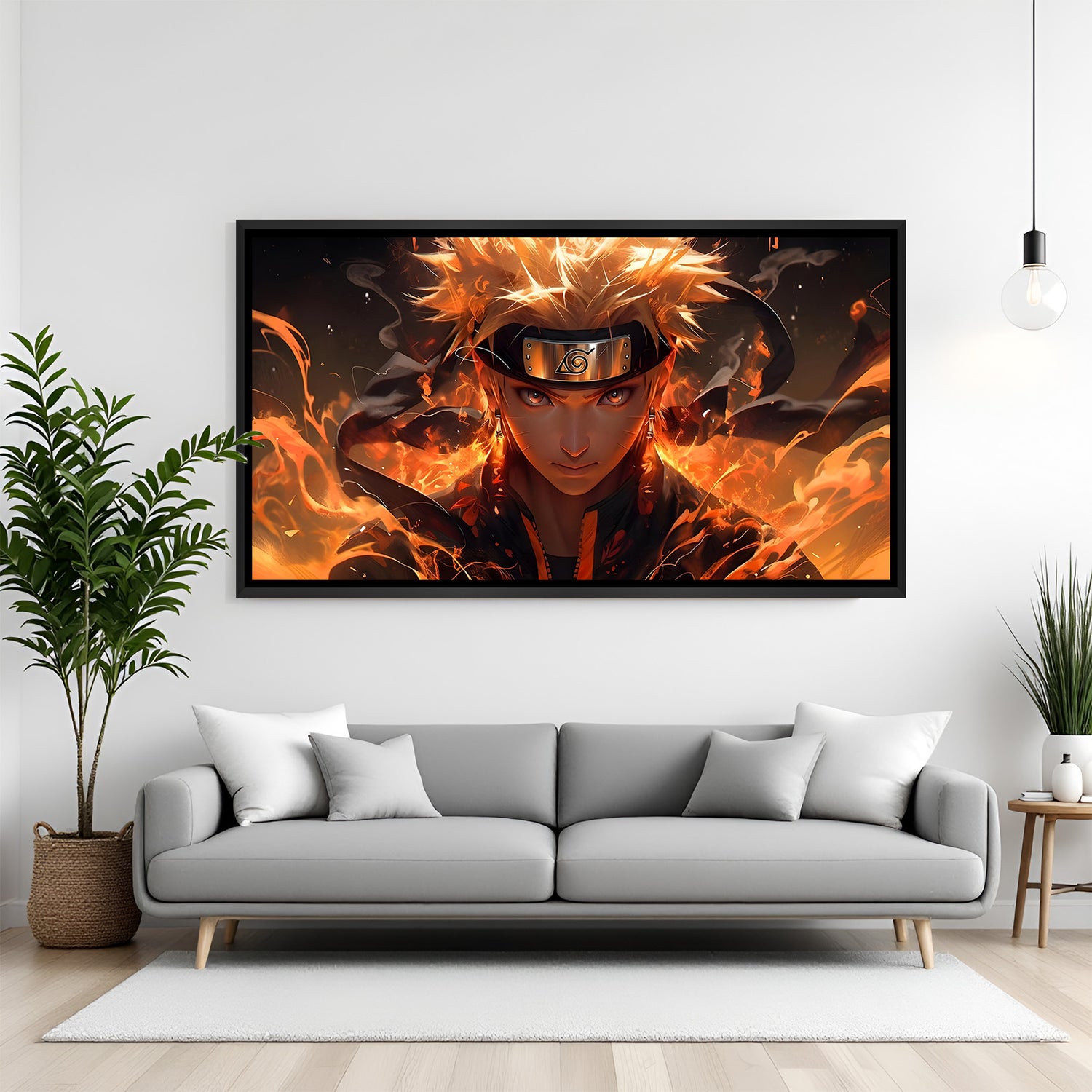 Naruto Uzumaki fire aura anime canvas artwork in premium black floater frame