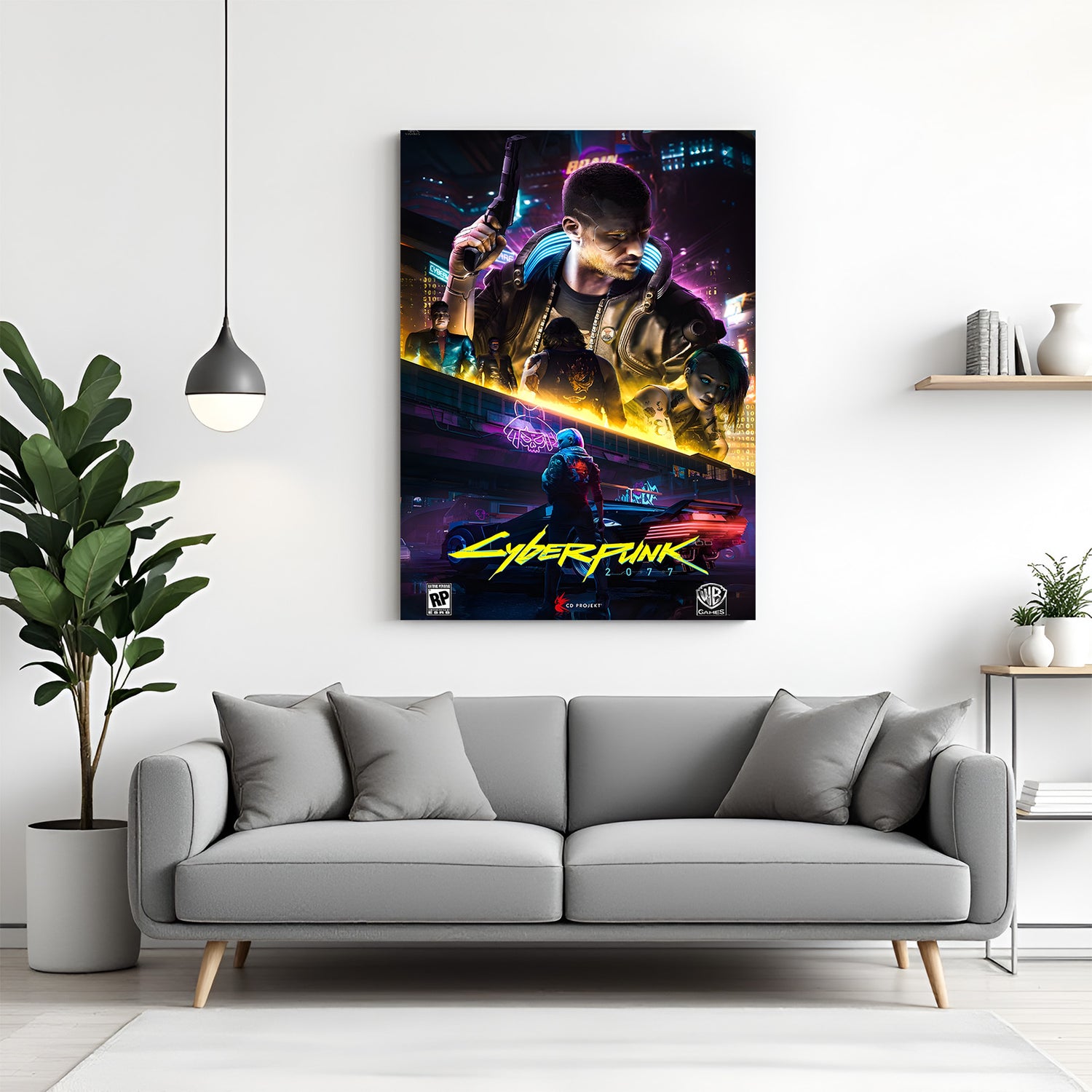 Neon Rebels of Night City canvas wall art featuring four futuristic characters inspired by Cyberpunk 2077 in premium canvas wrapped frame