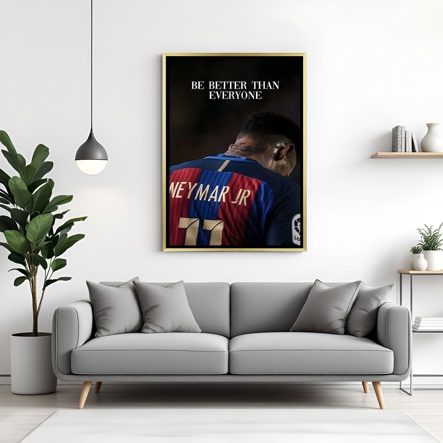 Neymar inspirational football artwork in golden floater frame luxury sports wall painting decor
