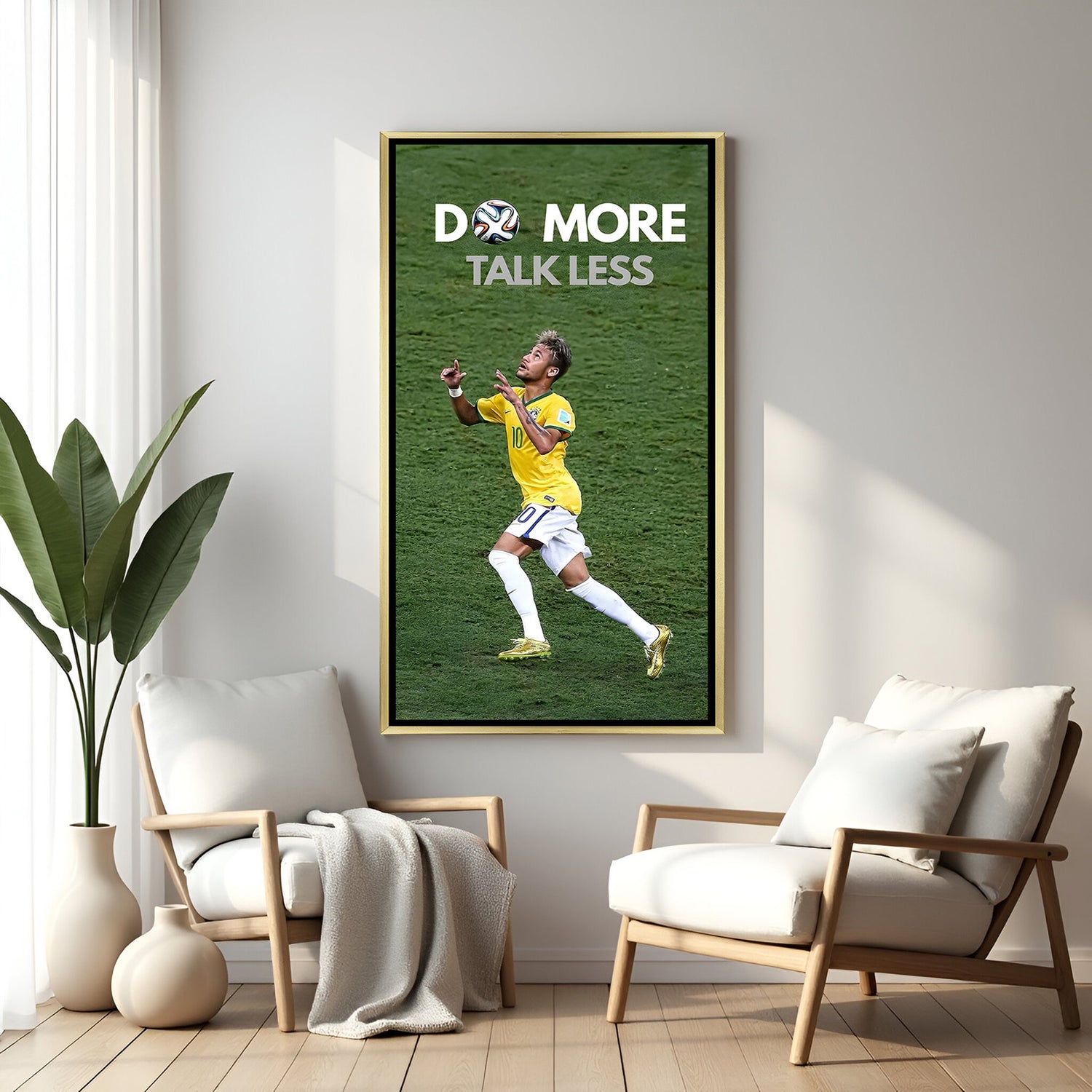 Neymar motivational football artwork in golden floater frame luxury sports wall painting decor