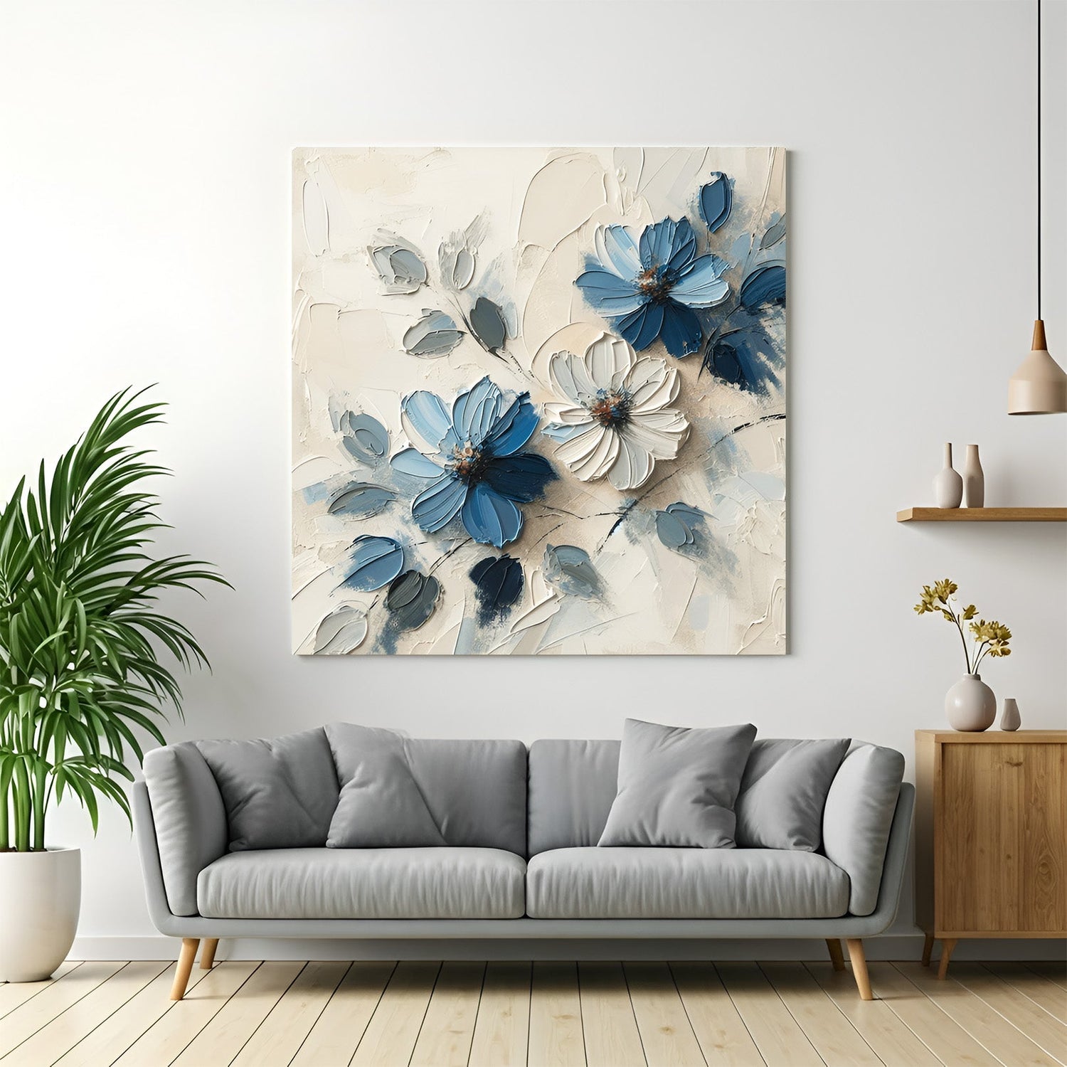 Artistic canvas print of a hand-painted flower with soft textures, ideal for floral-themed modern and elegant interiors