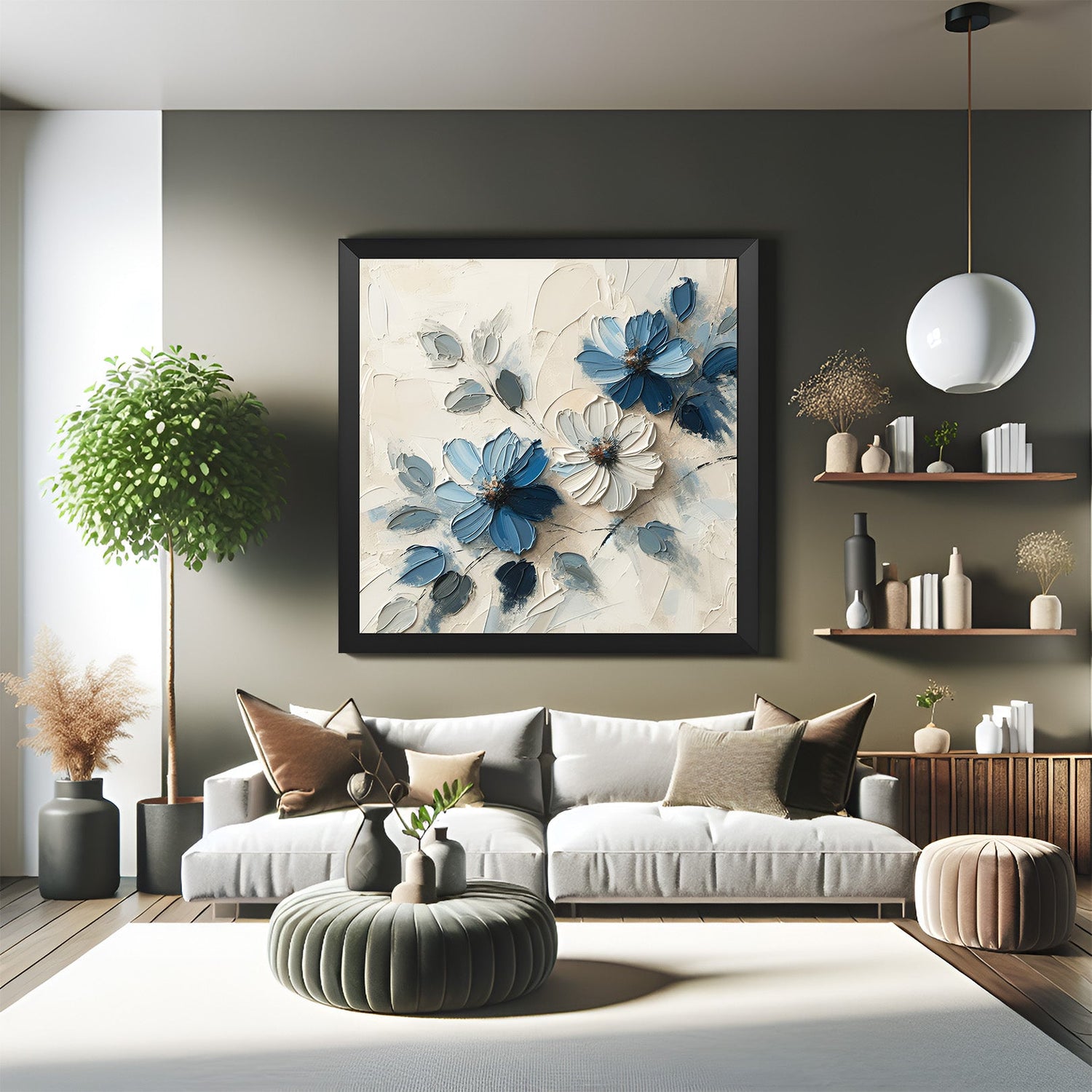Black-framed painted flower canvas wall art featuring soft artistic brushstrokes and floral details for stylish home decor