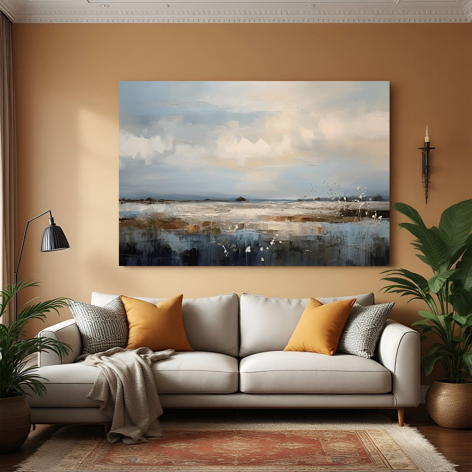 Canvas wall art of a painted-style landscape showing calm sky merging with minimal land textures, ideal for modern and nature-inspired interior decor