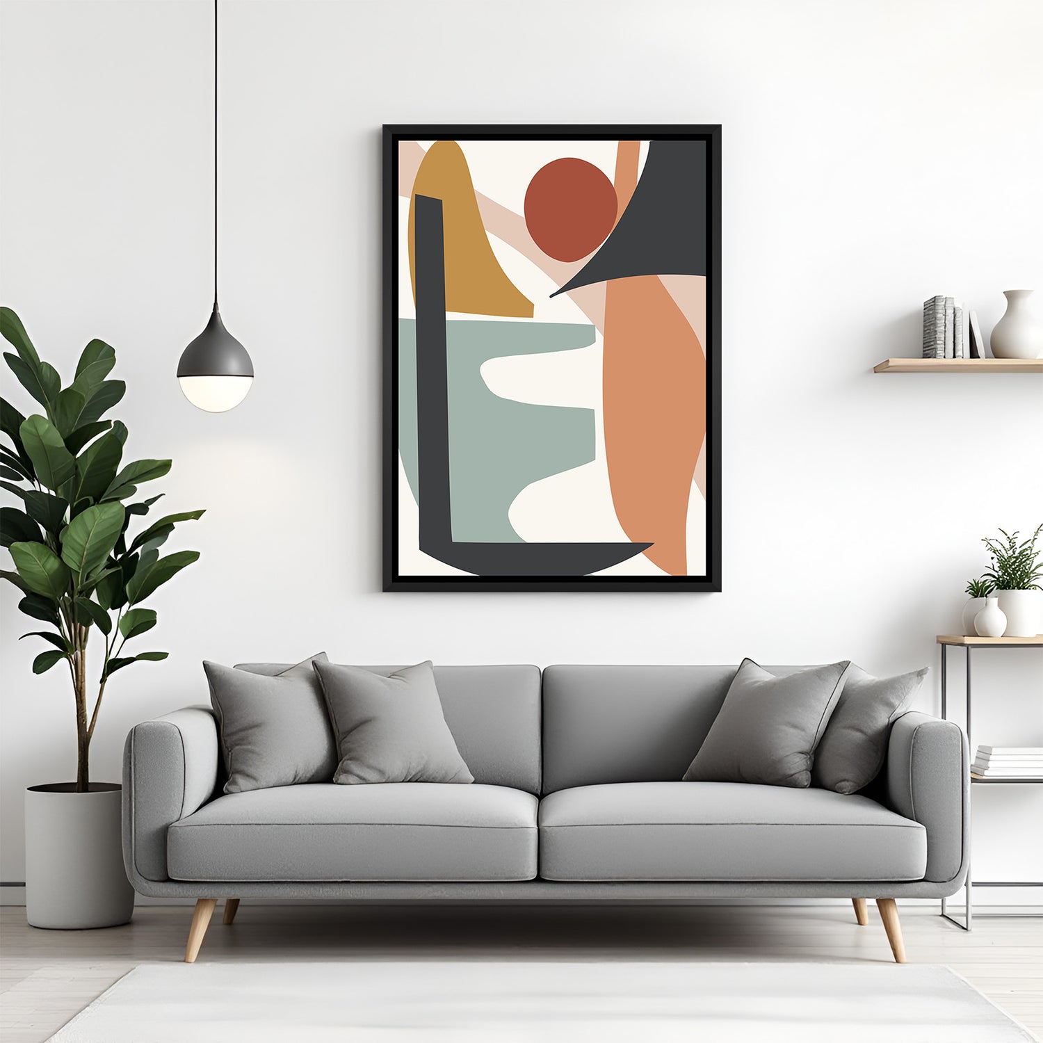 Bohemian pastel shape canvas in black floater frame – minimal and modern neutral decor