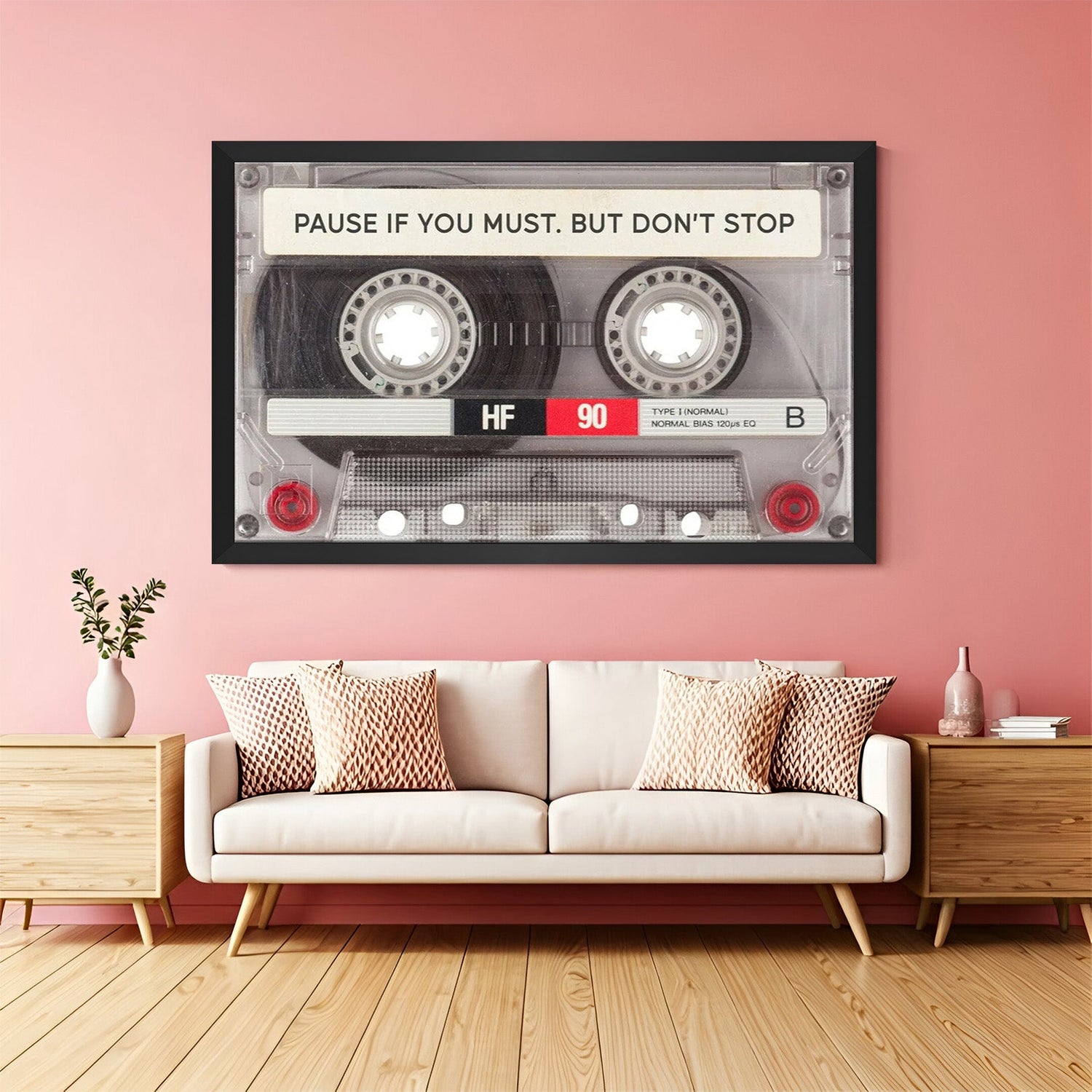Motivational quote wall art in a black floater frame, perfect for office or personal space