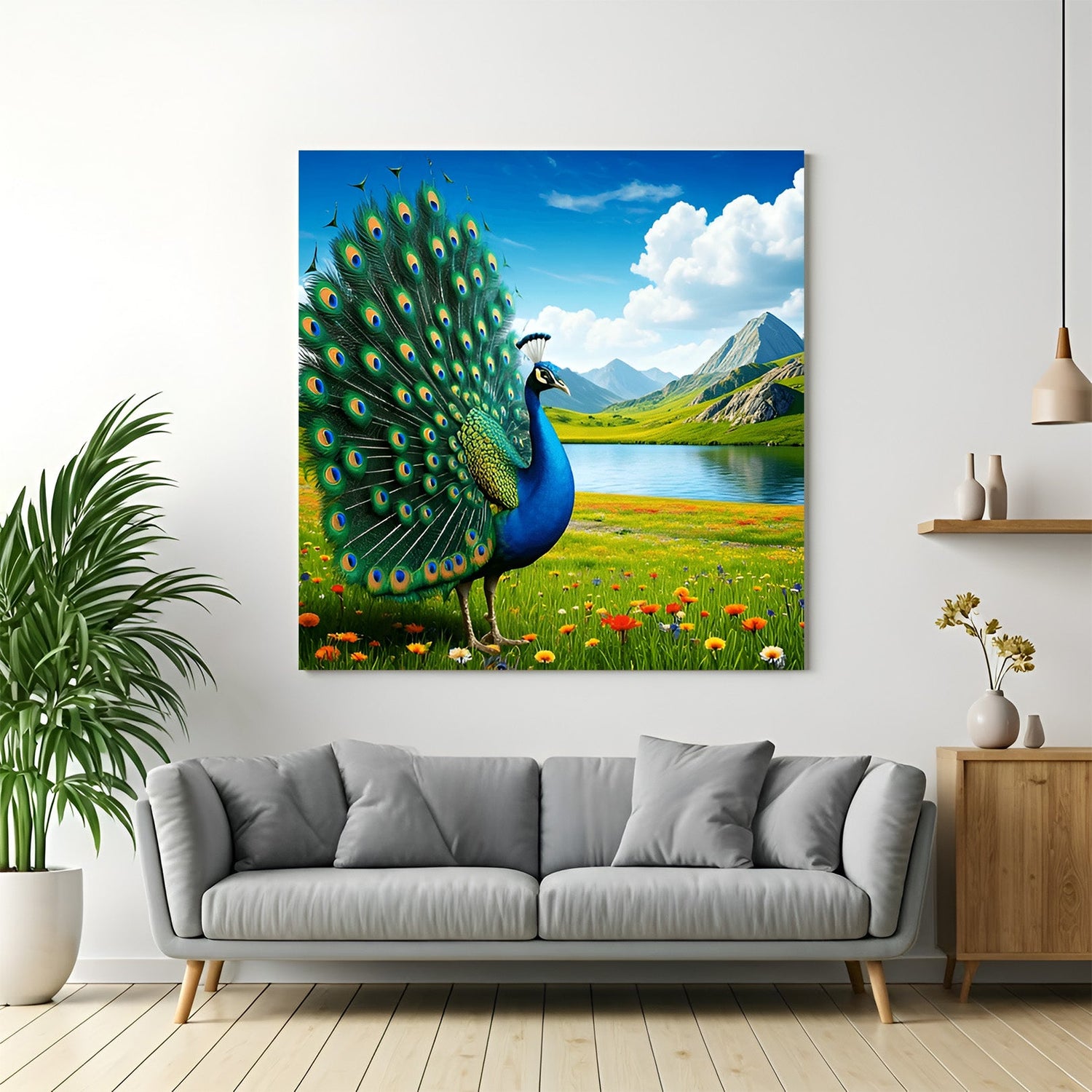 Peacock Vastu canvas painting for home decor symbolizing prosperity, beauty, and Vastu energy