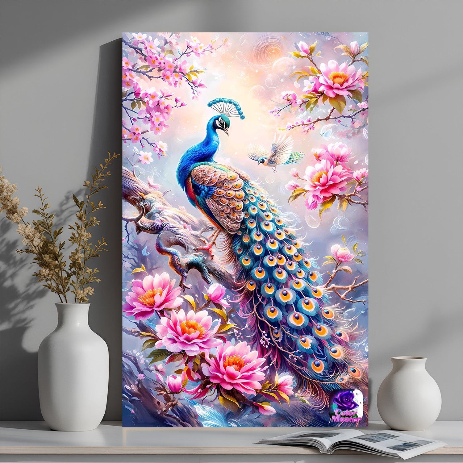 Peacock vastu canvas wall art for home and office wall decor with vibrant detailing, vastu symbolism, and graceful Indian artwork for prosperity