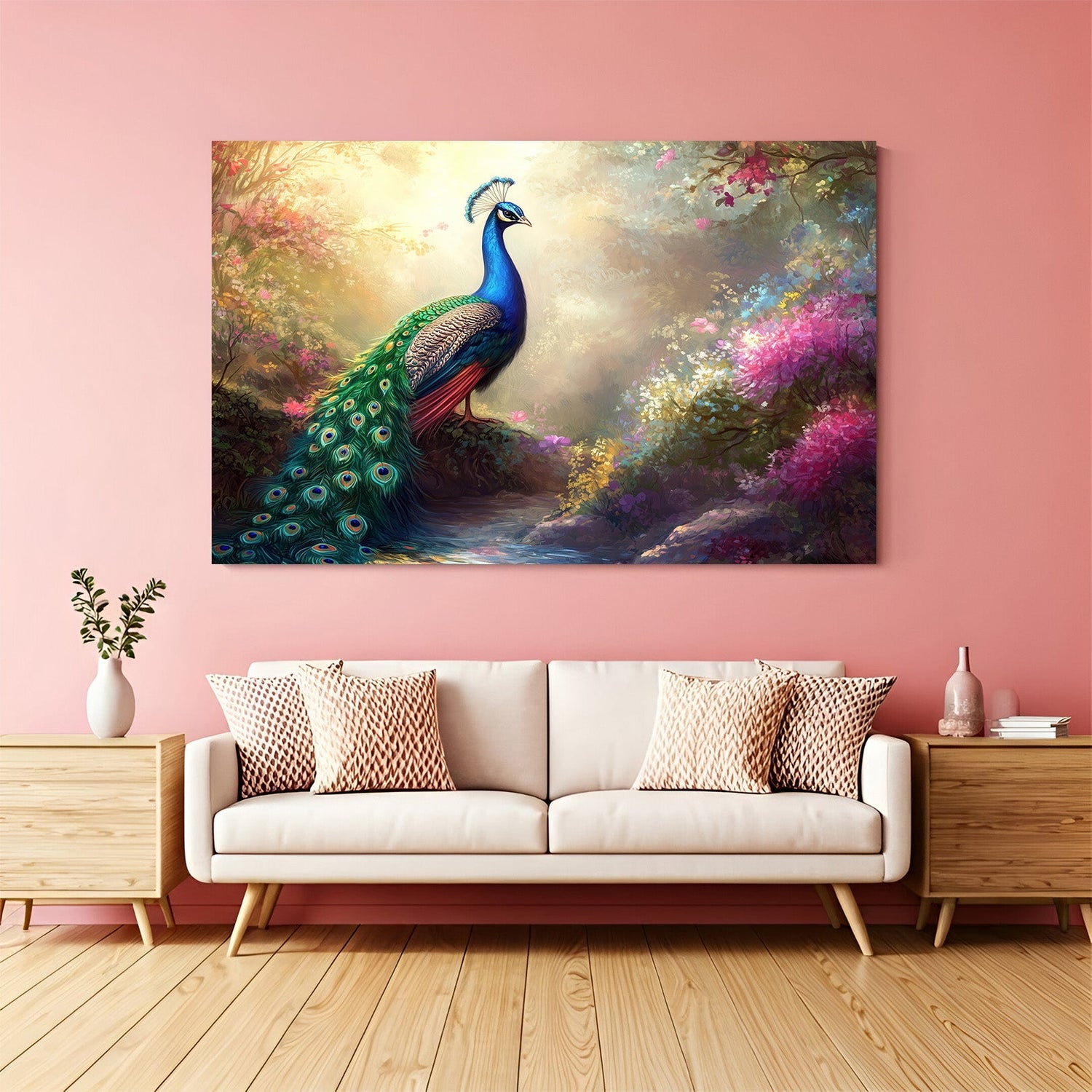 Peacock Vastu canvas wall painting for prosperity, elegance, and positive energy in living room, bedroom, or office decor