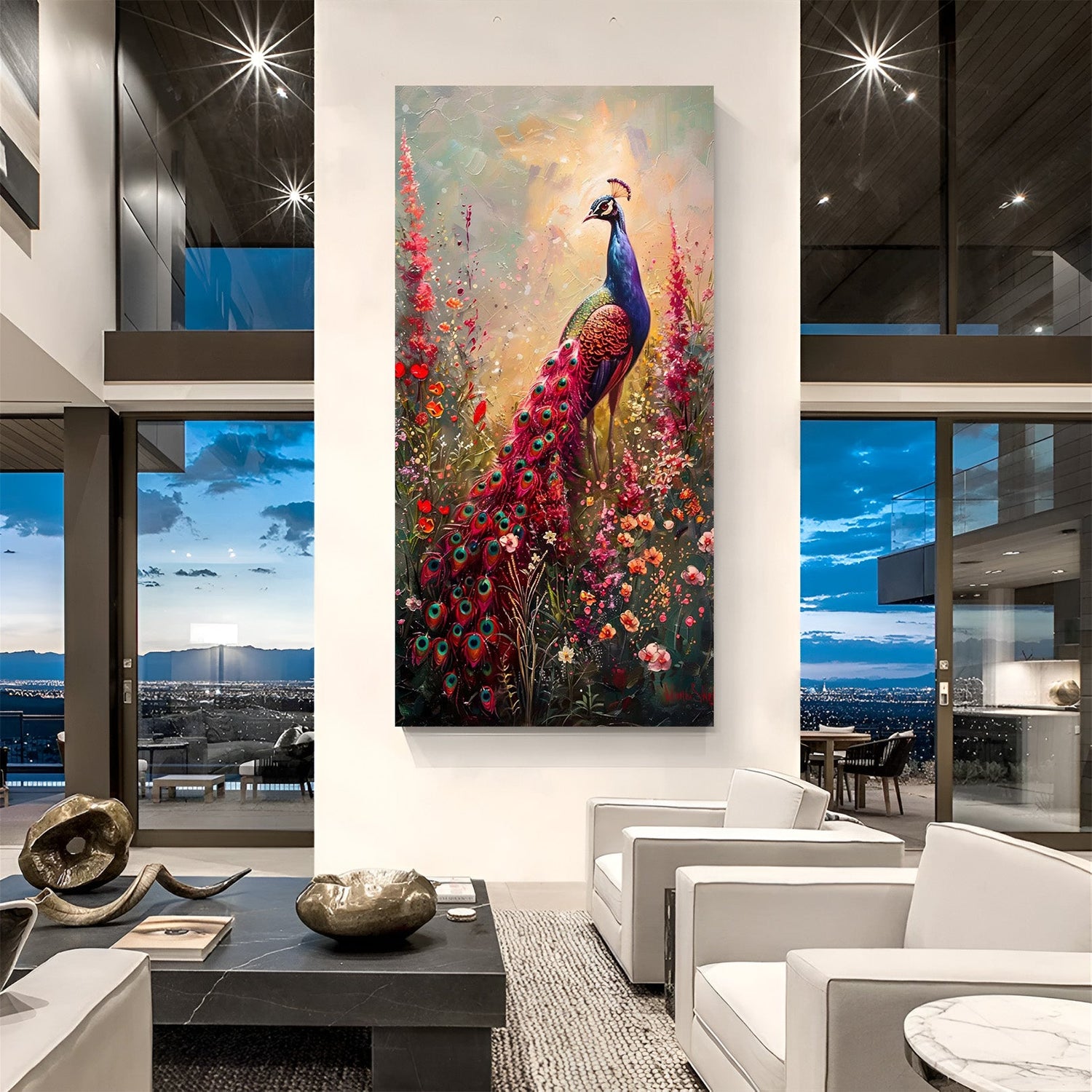 Peacock Vastu Canvas Wall Art for spiritual home decor, peace, harmony, and positive energy in Vastu-compliant interiors