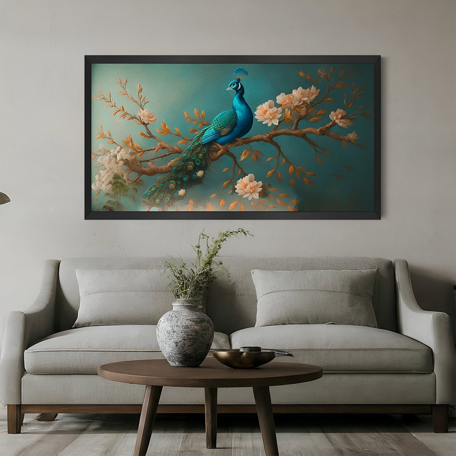 black floater frame peacock vastu canvas wall art for home decor to enhance beauty good luck and vastu harmony