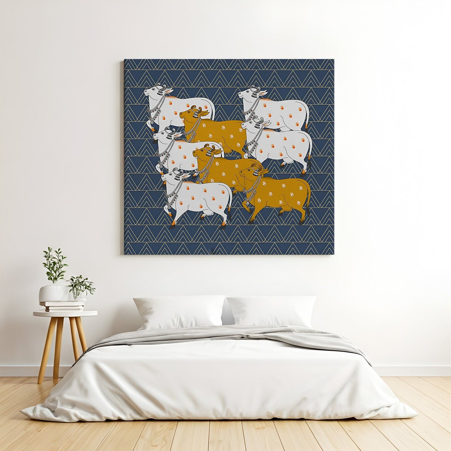 Pichwai cow canvas painting for Indian traditional wall art and ethnic home and office decoration