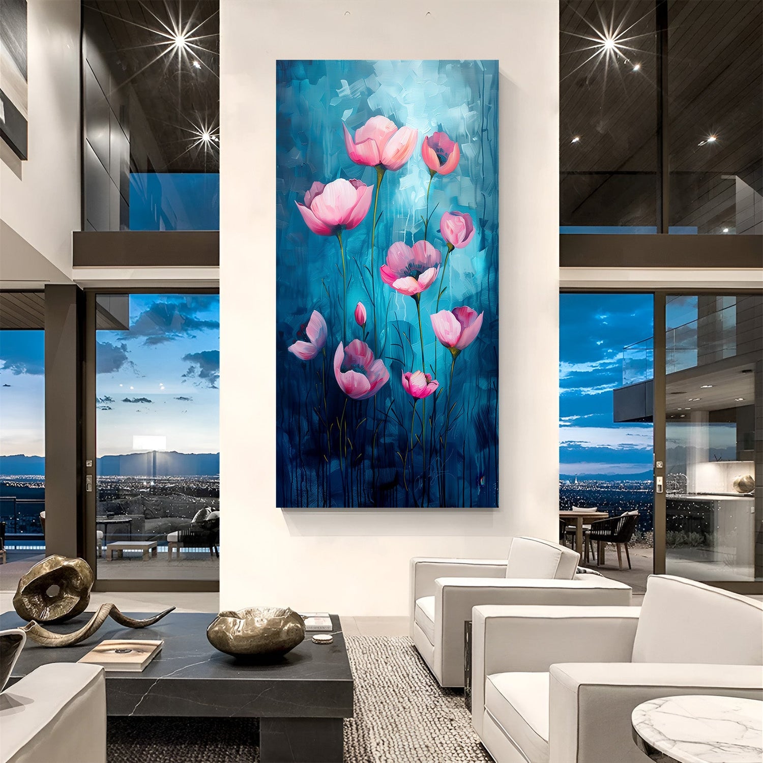 Canvas wall art of softly painted pink flowers, perfect for elegant and peaceful interior decor in modern living spaces