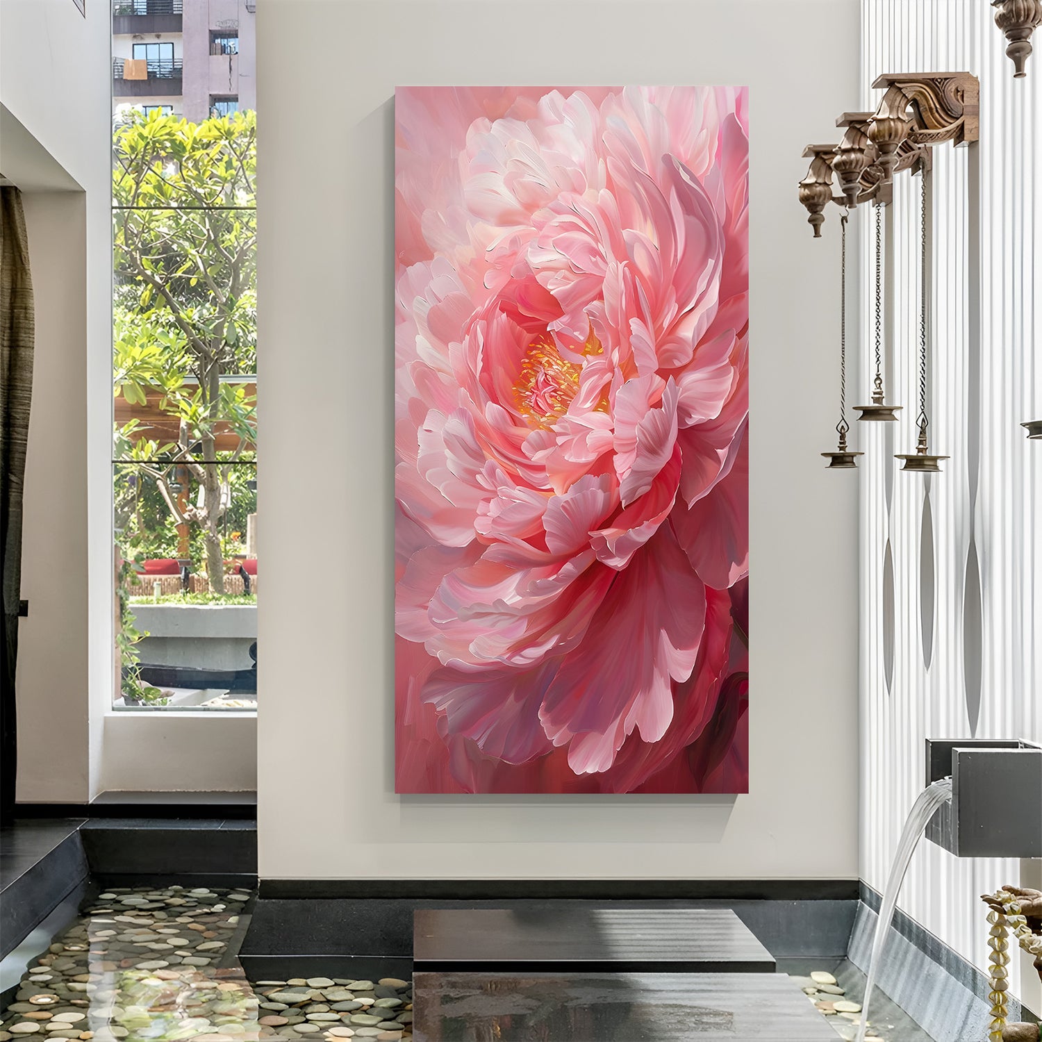 Canvas print featuring one soft pink flower in full bloom, ideal for romantic and minimalist floral-themed interior wall decor