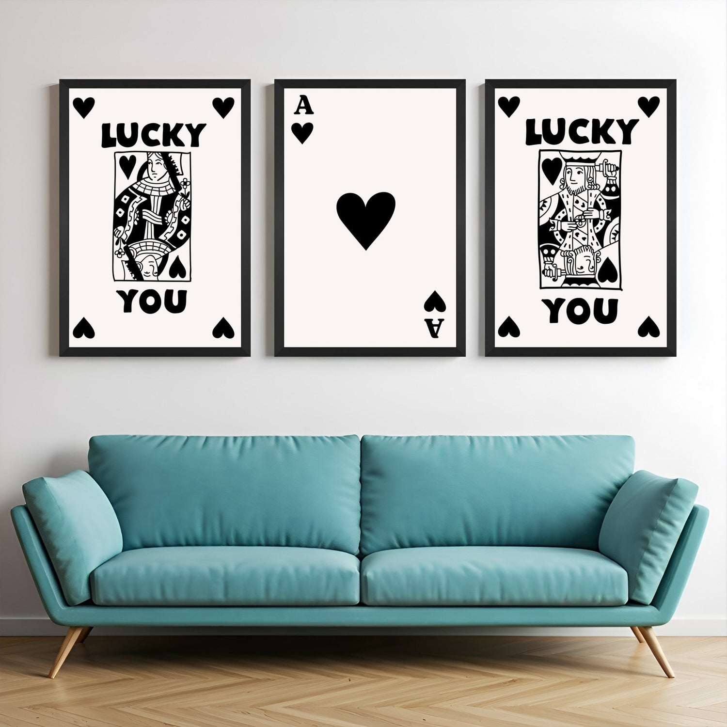 Set of 3 canvas wall arts with Queen of Black Hearts and