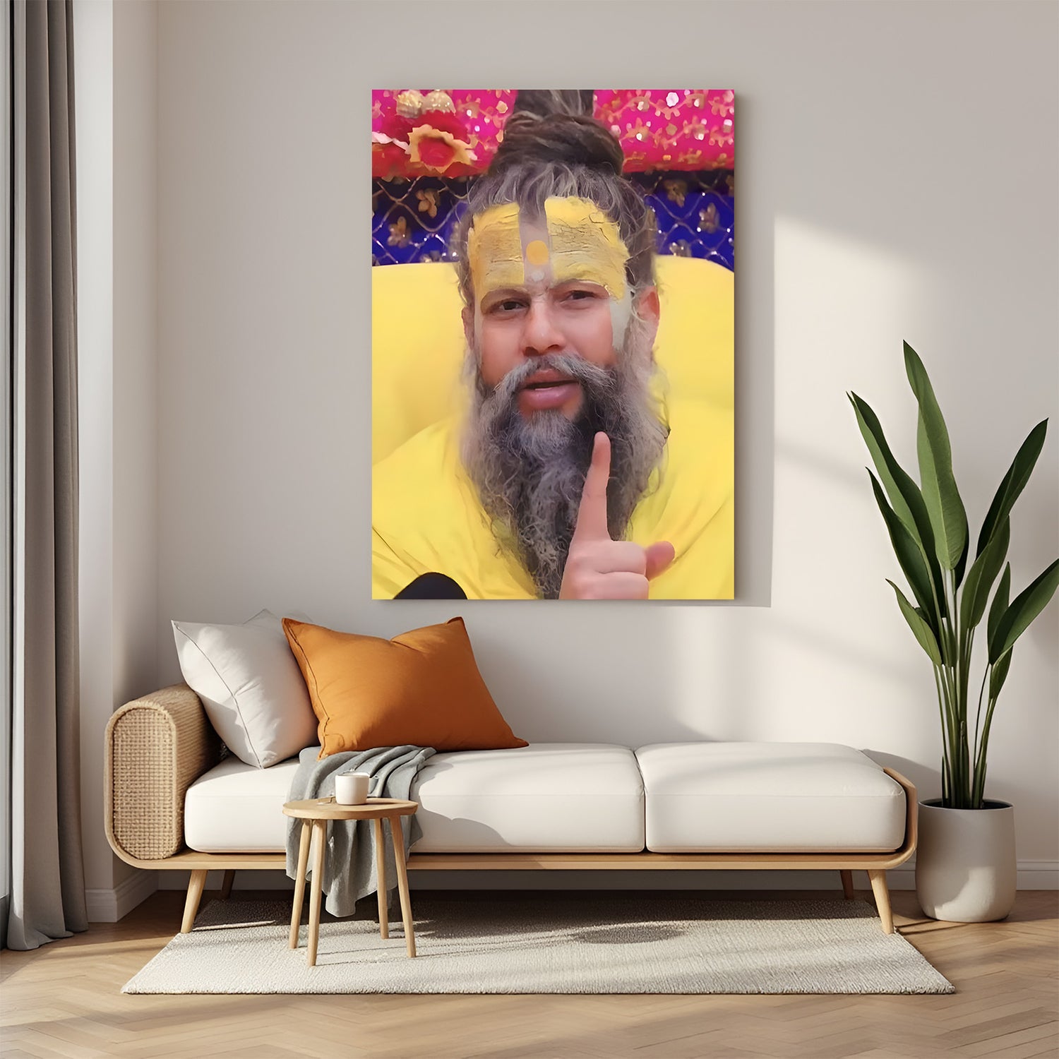 Premanand Ji Maharaj spiritual canvas wall art with conversational expression decor