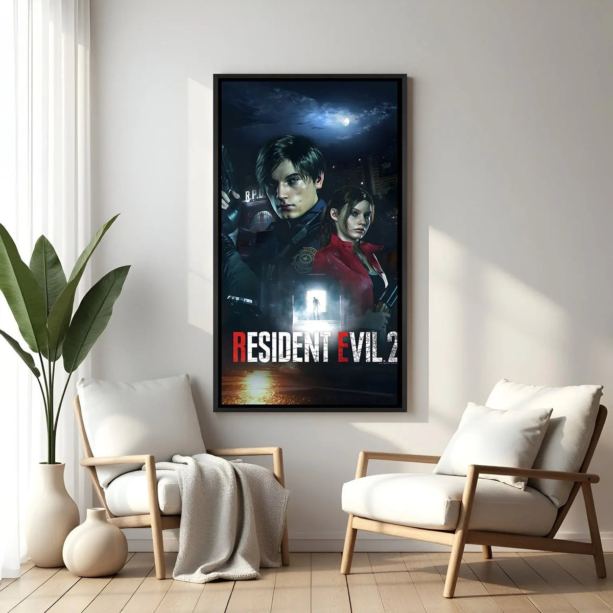 Raccoon City Nightmare wall painting in black floater frame with cinematic survival horror gaming artwork