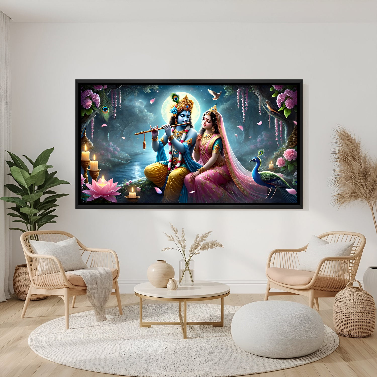 Radha Krishna artwork in gold frame – luxurious Hindu god home temple decor