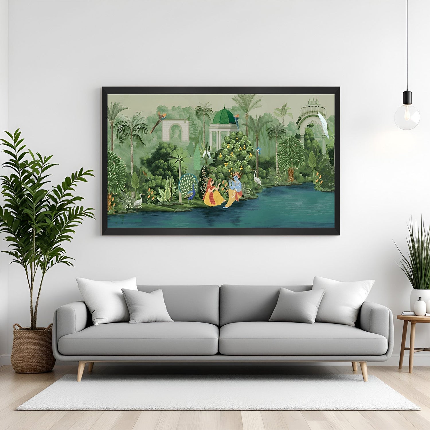 Radha Krishna Ji painting in black frame – divine Vastu wall art for home and temple spaces