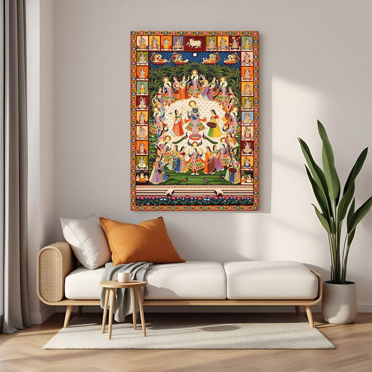 Radha Krishna Raas Leela Pichwai canvas wrapped wall art traditional spiritual painting for home decor