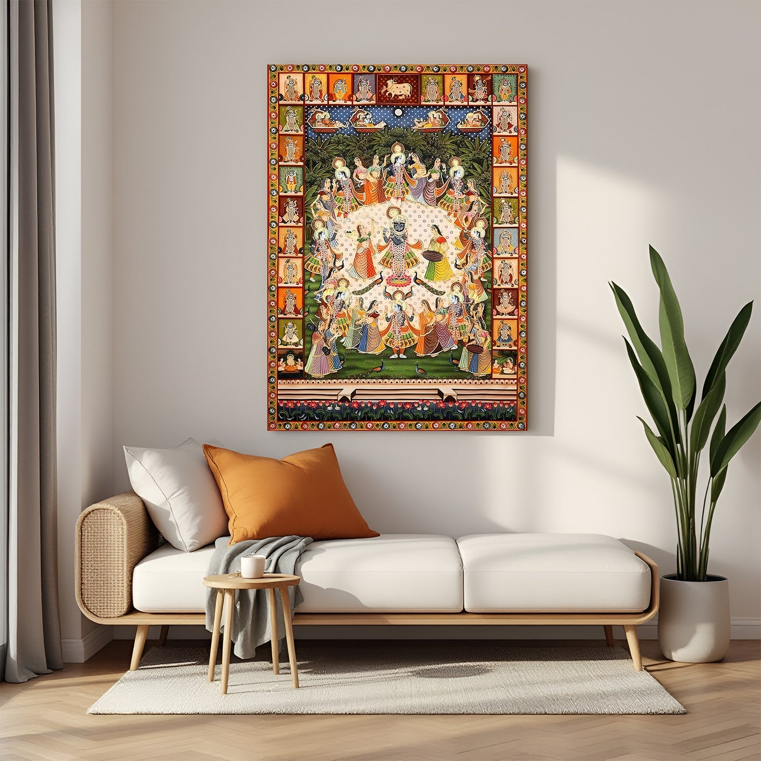 Radha Krishna Raas Leela Pichwai canvas wrapped wall art traditional spiritual painting for home decor