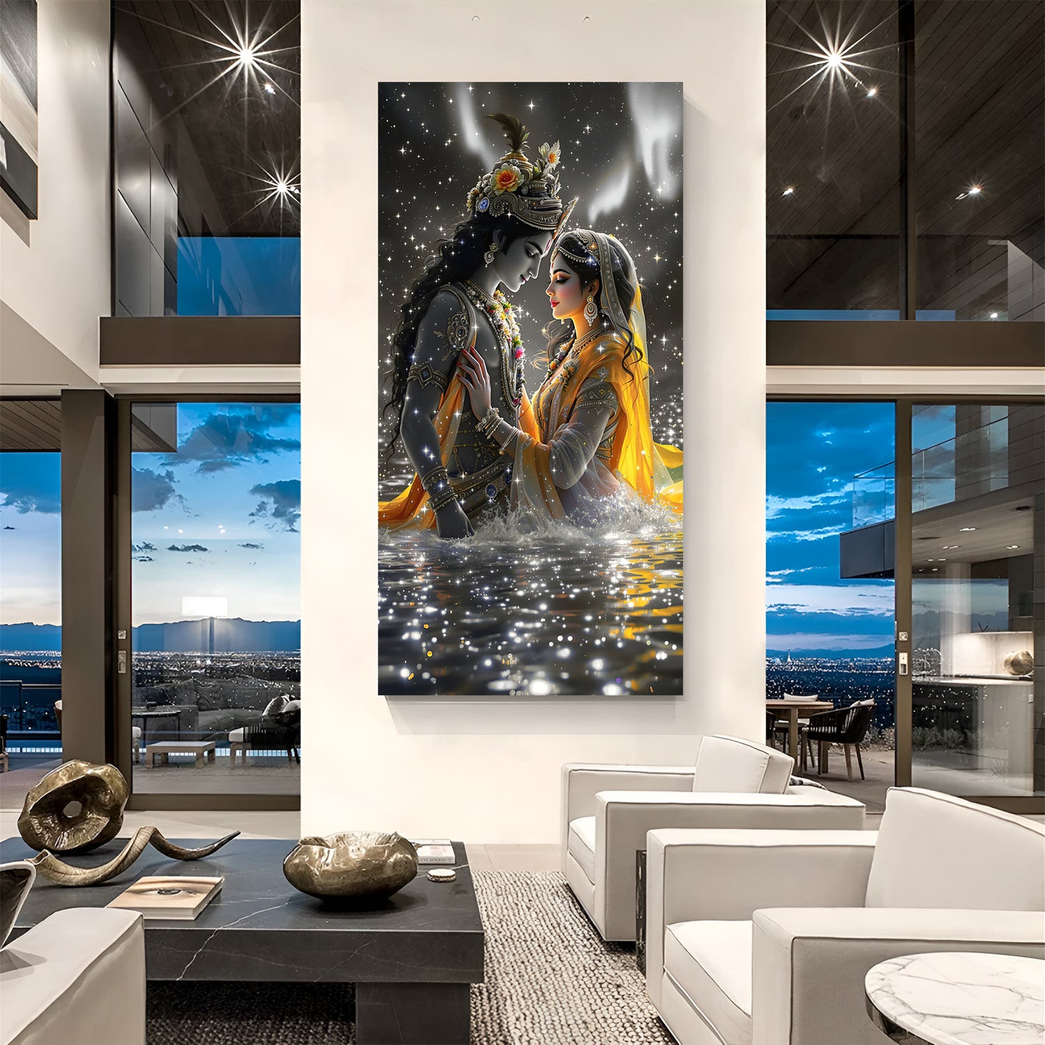 Radha Krishna romantic couple unframed canvas art – divine love theme spiritual wall decor