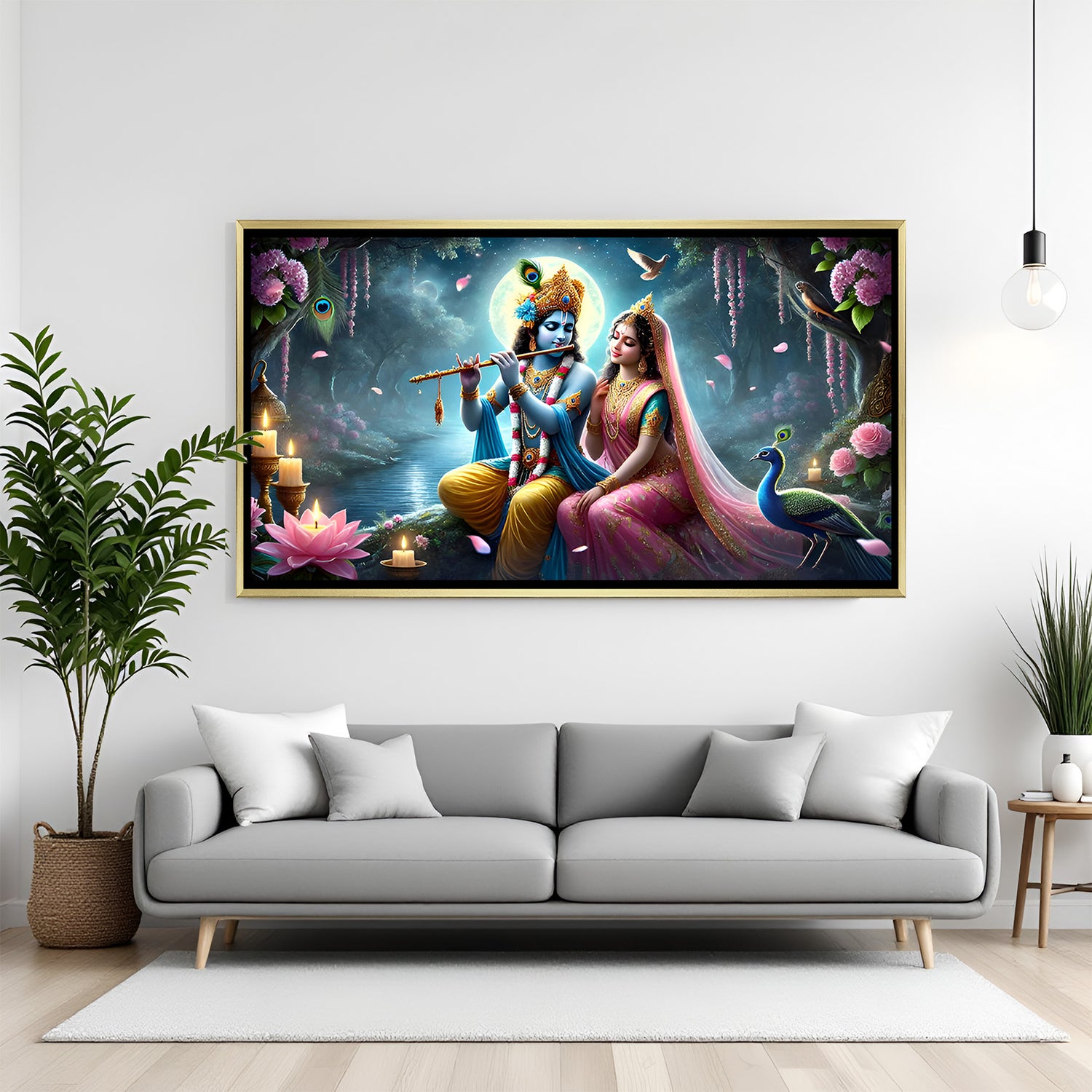 Rosewood framed Radha Krishna painting – traditional Indian spiritual wall art
