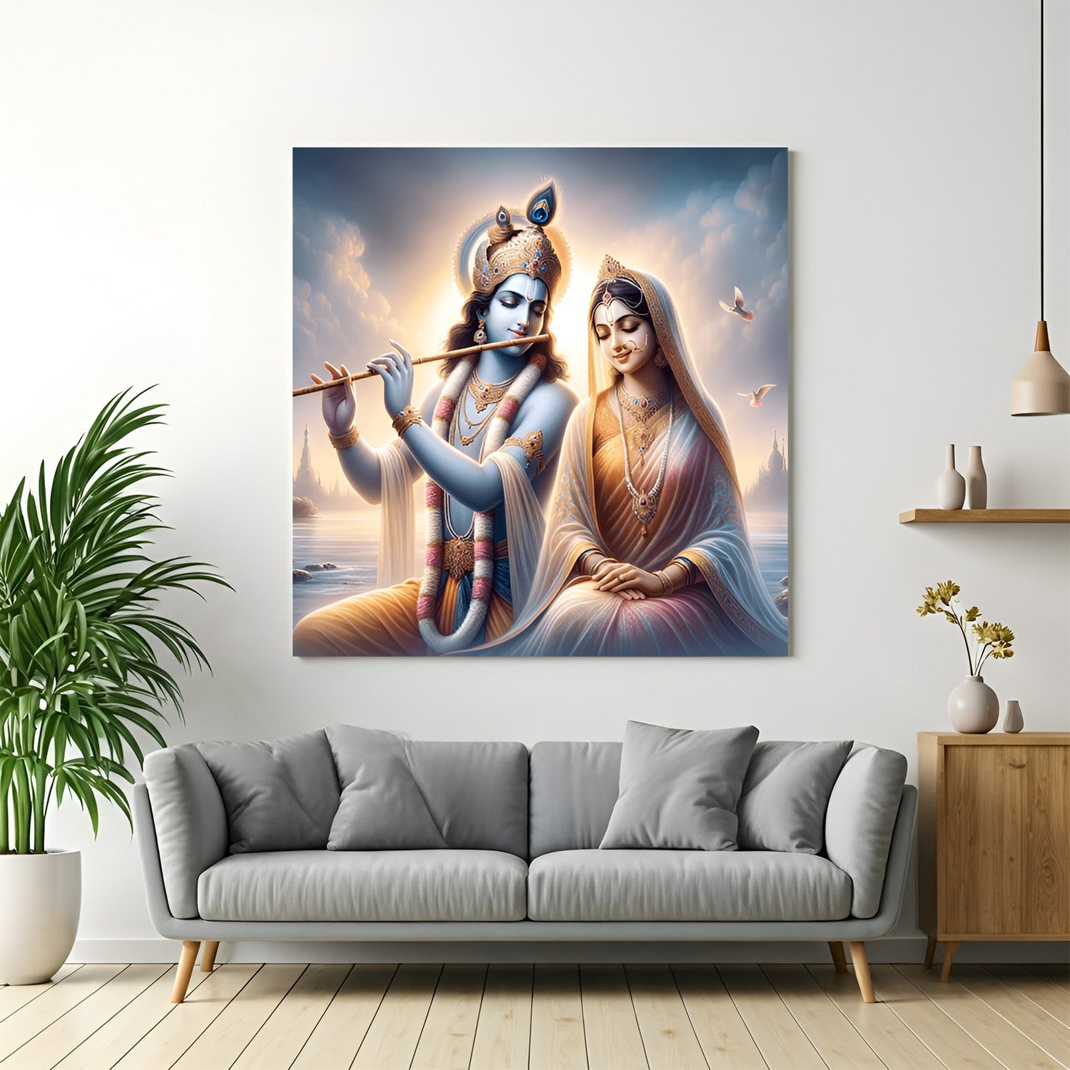 Radha Krishna Vastu canvas print painting for sacred home and office decor, bringing peace, love, and divine harmony as per Vastu Shastra