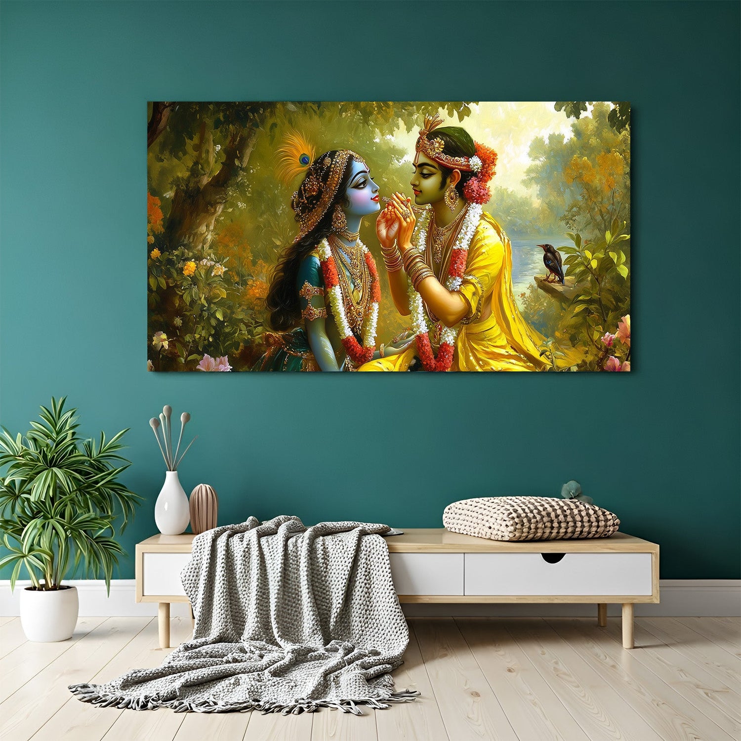 Radha Krishna vastu canvas wall art for harmony, balance, and positive energy with divine love symbolism and vastu-friendly spiritual decor