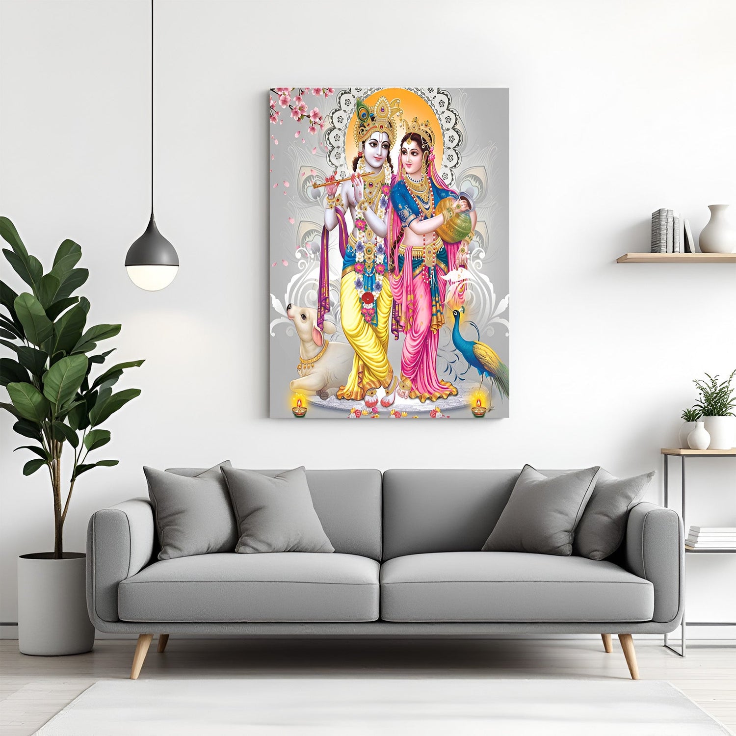 Radha Krishna Vastu wall art for home – spiritual canvas painting for decor