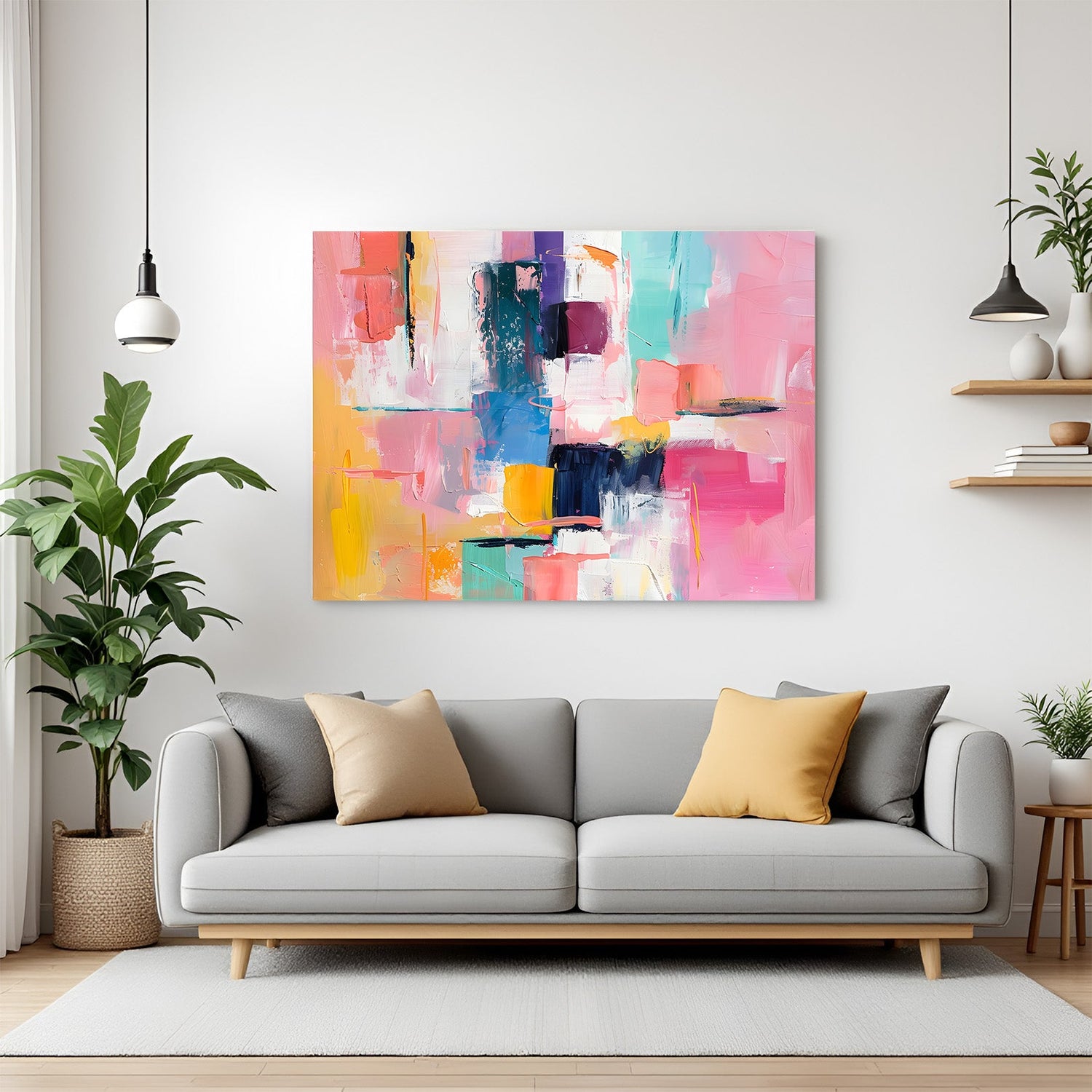 Modern abstract canvas with random color splashes – energetic and vibrant wall decor for home or studio