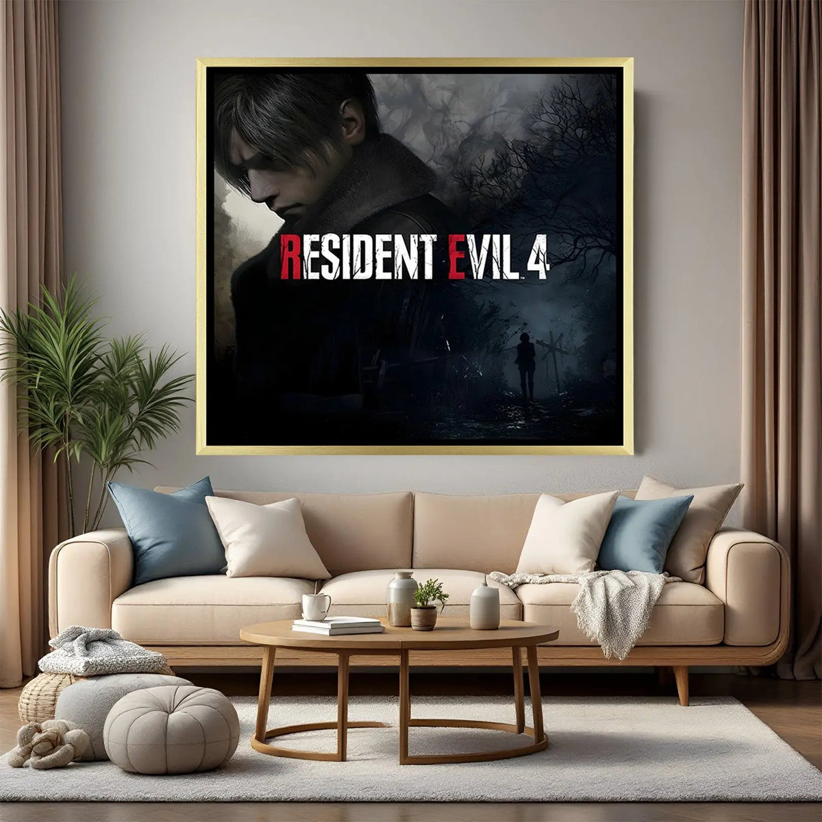 Resident Evil Outbreak Nightmare artwork in luxury golden floater frame featuring dark survival horror-inspired design