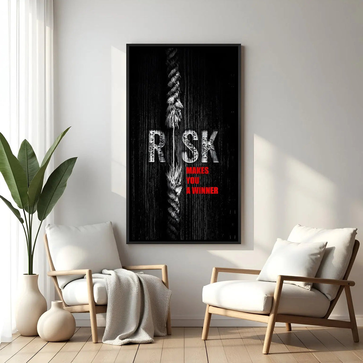Modern motivational quote artwork in elegant black floater frame with bold typography design