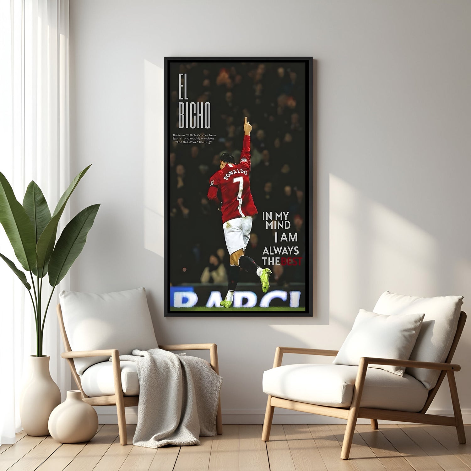 Ronaldo inspirational football wall art in black floater frame premium sports canvas decor