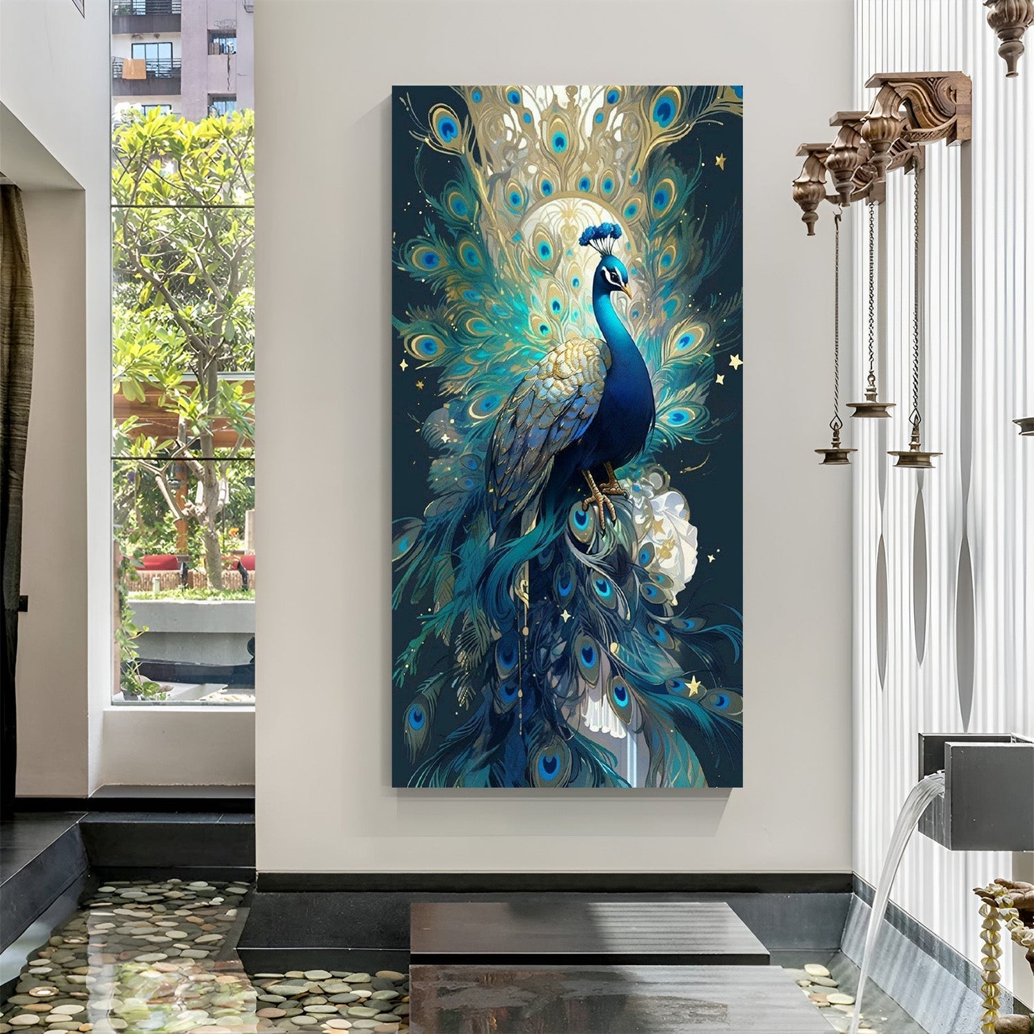Royal Peacock Vastu canvas painting showcasing energy, charm, and spiritual elegance for vibrant and inspiring wall decor