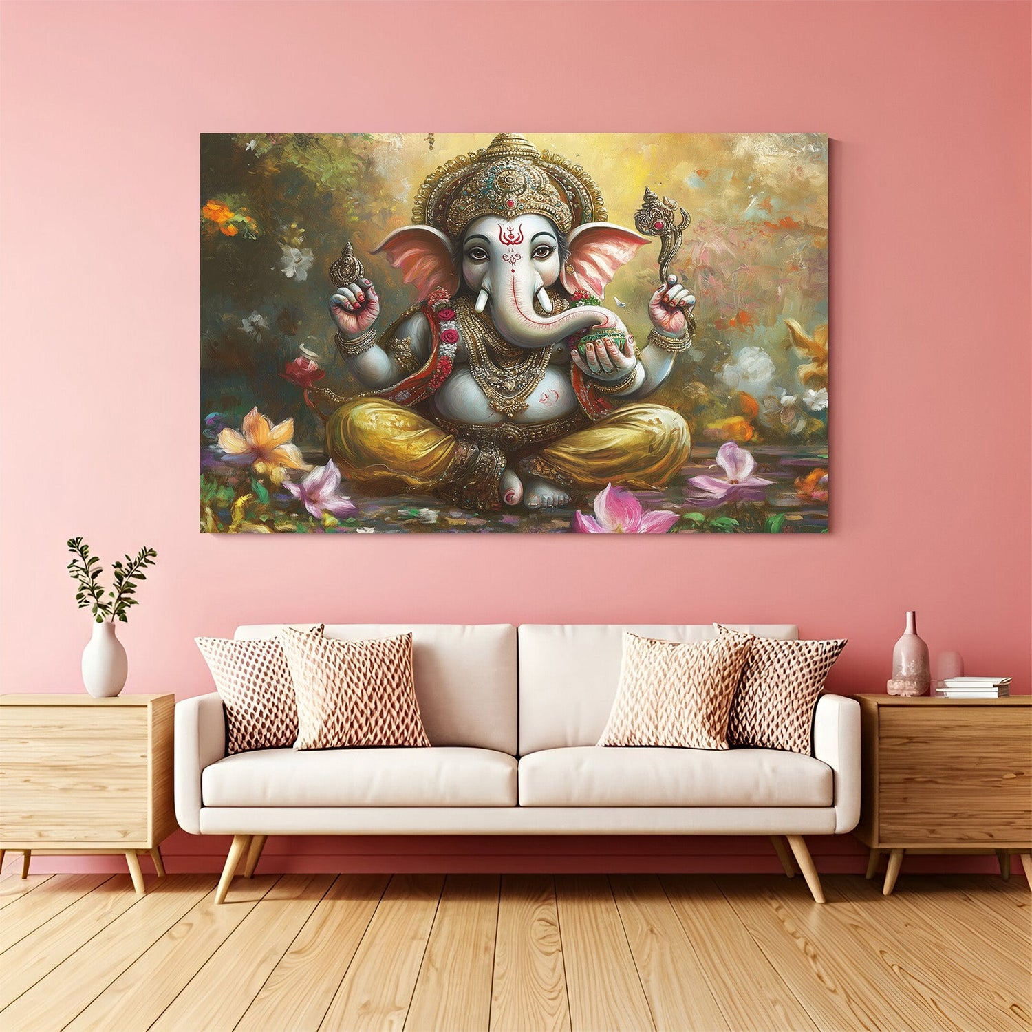 Sacred Lord Ganesh vastu canvas wall painting bringing wisdom, prosperity, and divine blessings for vastu-compliant home and office spaces
