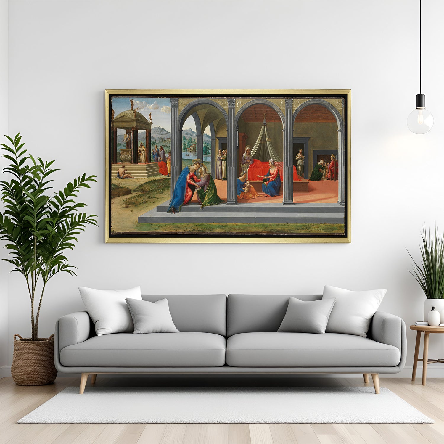 Golden-framed classical canvas print of Saint John the Baptist—antique religious art for vintage interiors