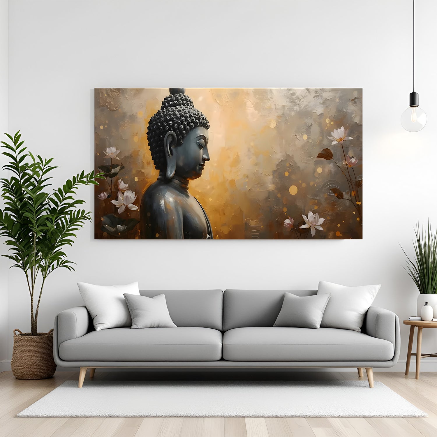 Serene Buddha Lotus canvas painting with spiritual abstract artwork in canvas wrapped frame